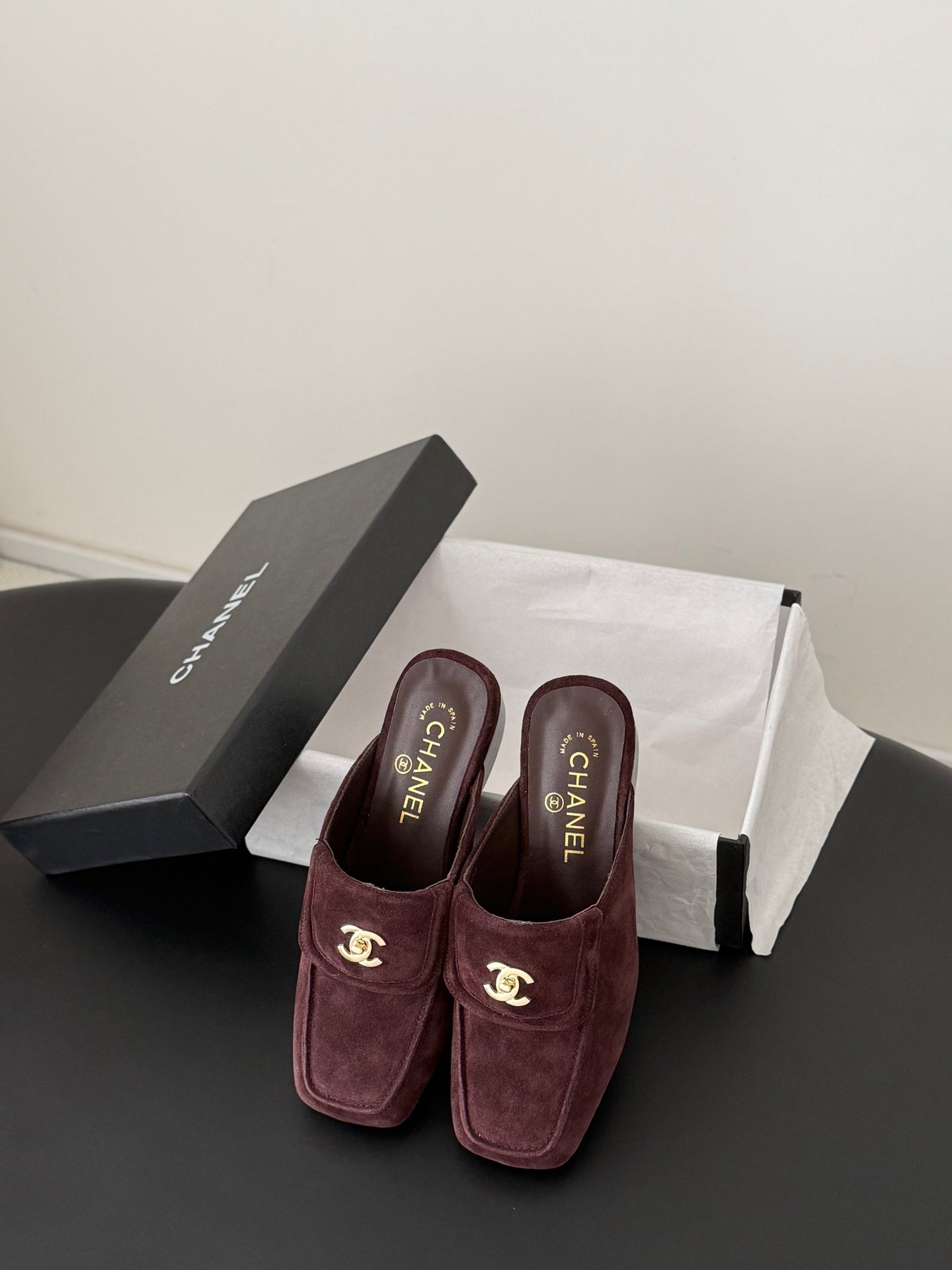 CC Half-Slippers Flat Burgundy Suede 717809