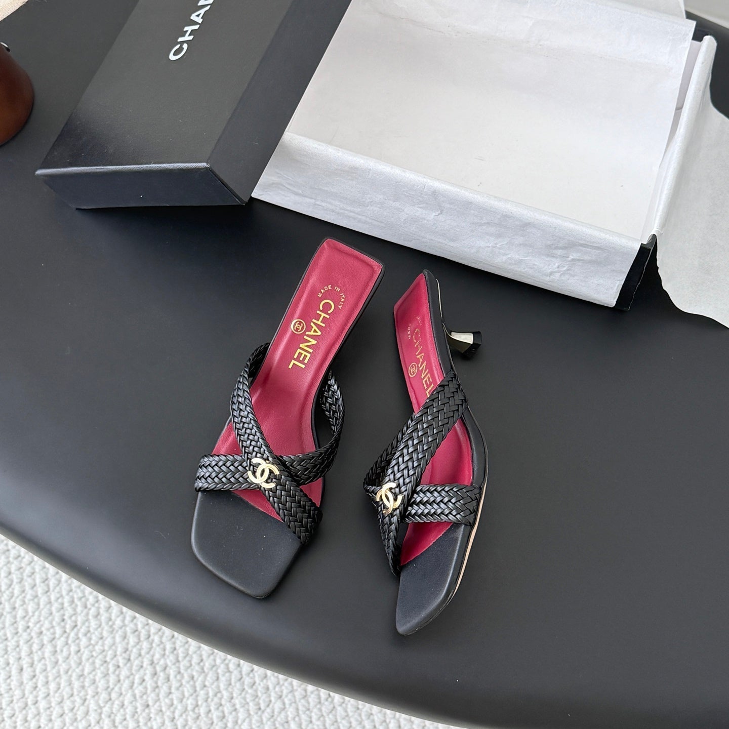 CC 26s Cross Slippers Burgundy Black Lambskin 914971