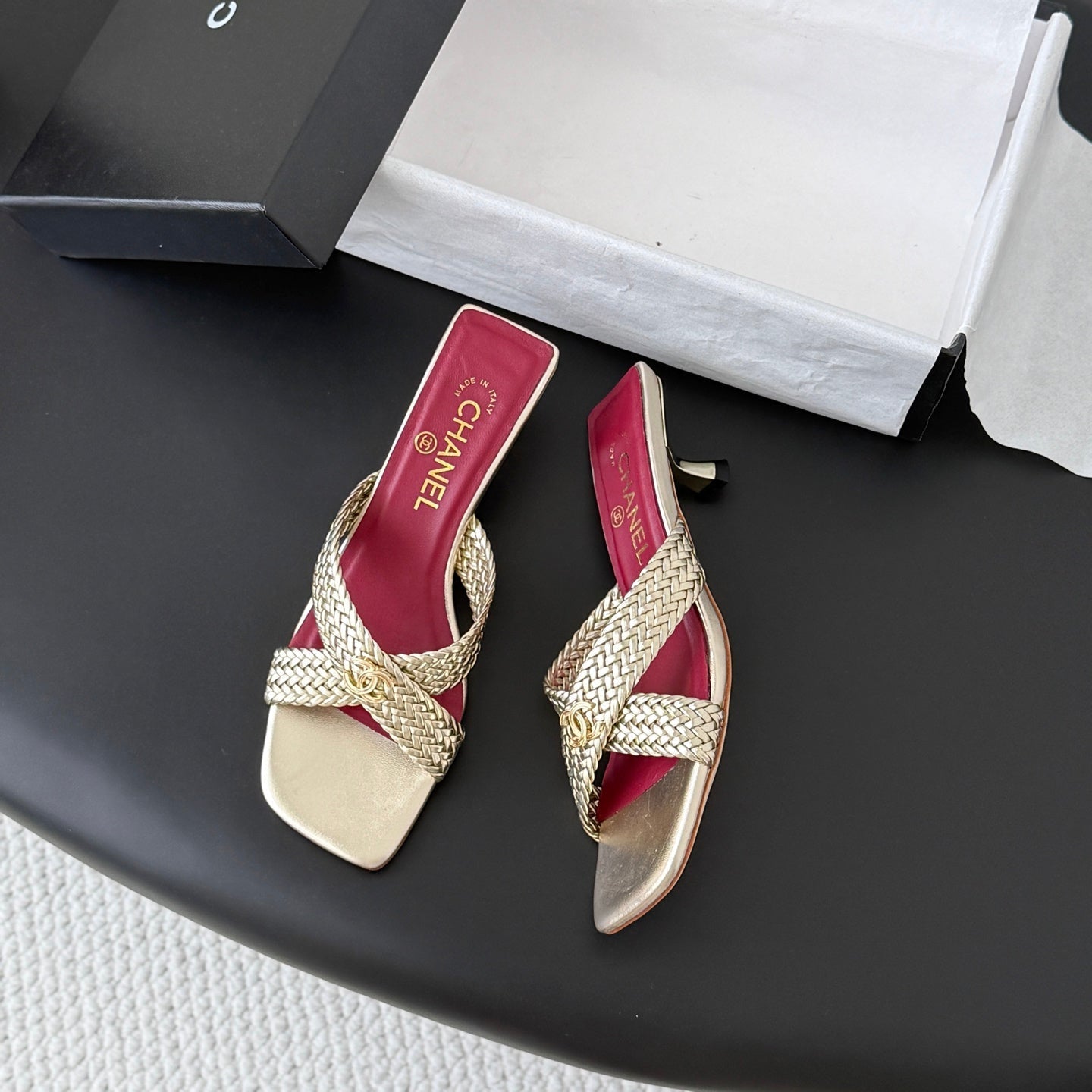 CC 26s Cross Slippers Burgundy Gold Lambskin 914972