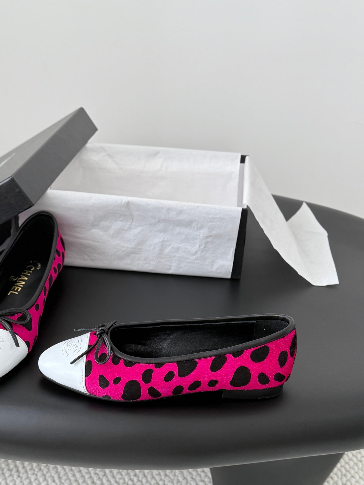 CC 26s Ballerina Flats Hot Pink Black Pony Hair Calfskin 914546
