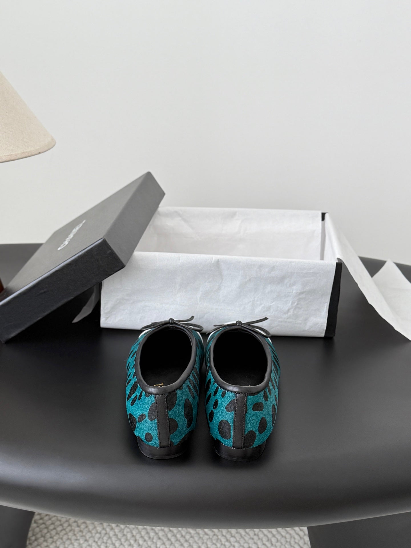 CC 26s Ballerina Flats Black Teal Green Pony Hair Calfskin 914547