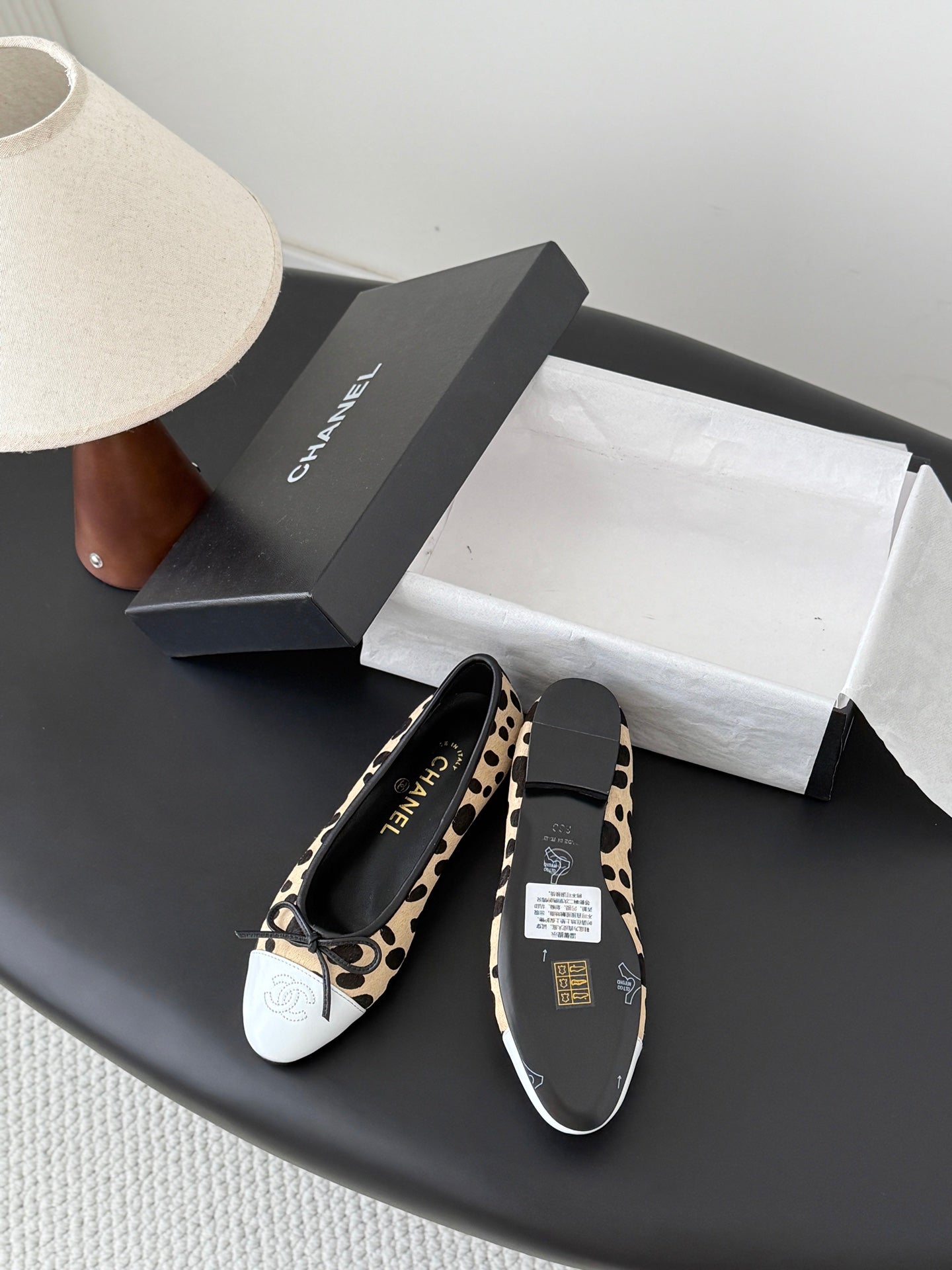 CC 26s Ballerina Flats Black Beige Pony Hair Calfskin 914548