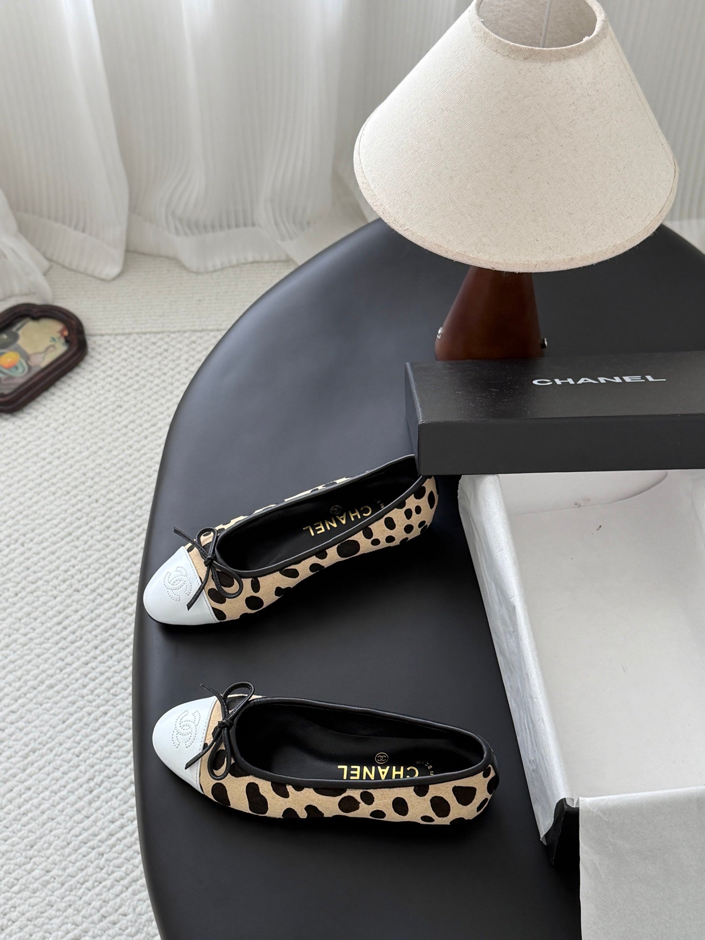 CC 26s Ballerina Flats Black Beige Pony Hair Calfskin 914548