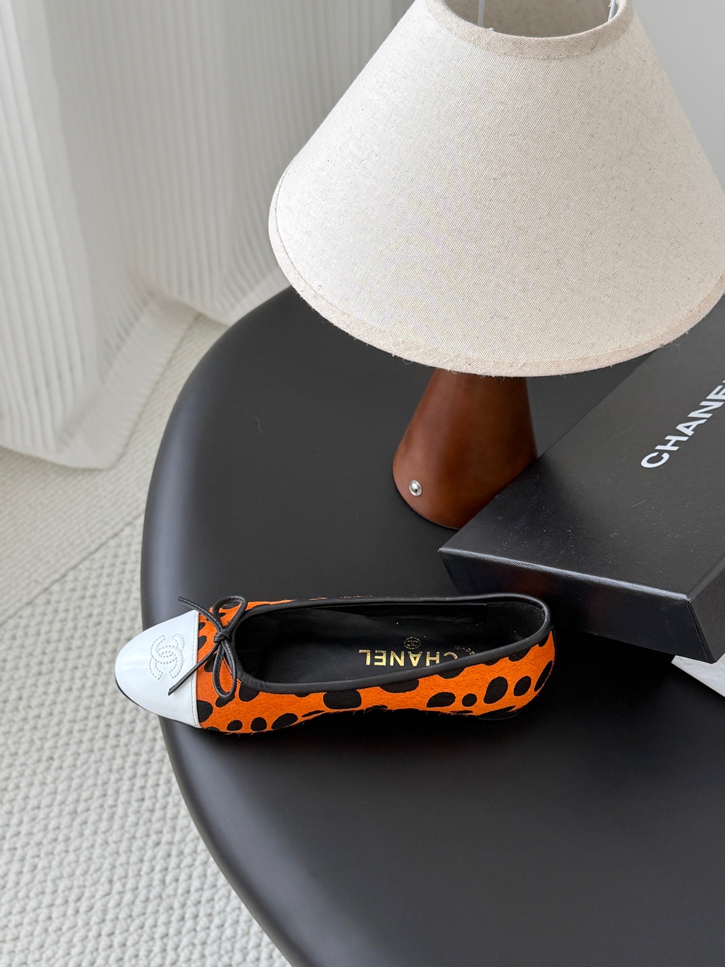 CC 26s Ballerina Flats Black Orange Pony Hair Calfskin 914550