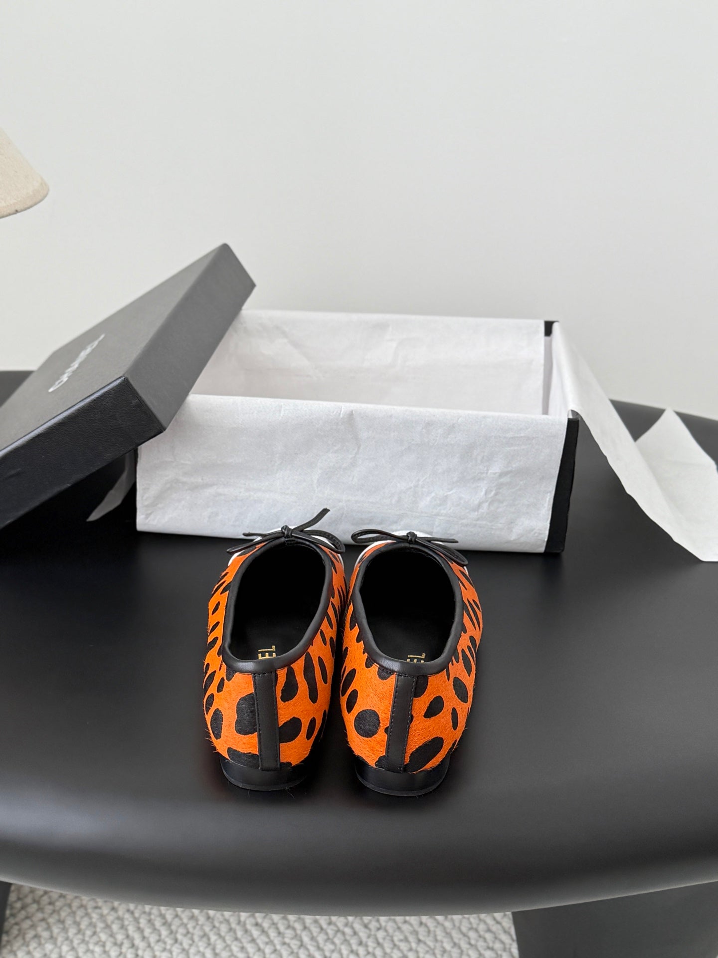 CC 26s Ballerina Flats Black Orange Pony Hair Calfskin 914550
