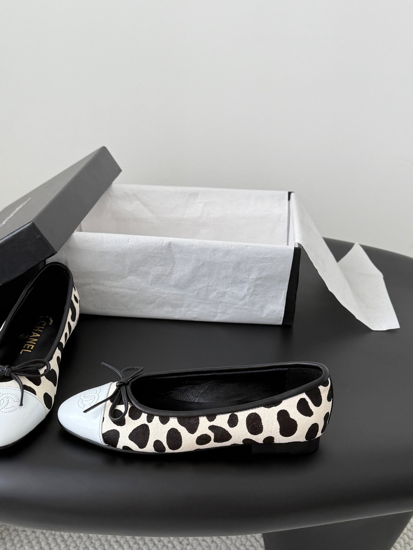 CC 26s Ballerina Flats Black White Pony Hair Calfskin 914551