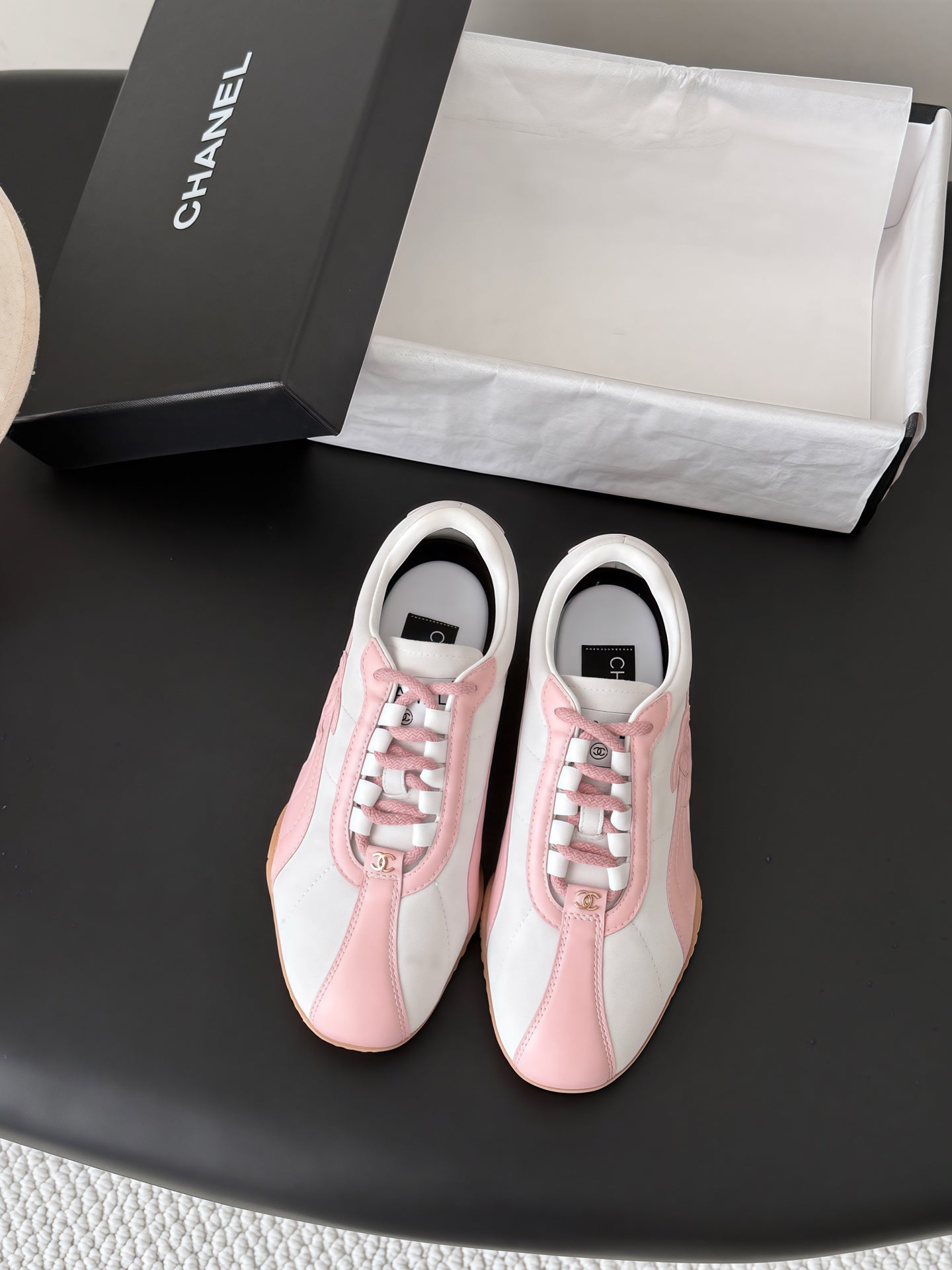 CC 26s Low-Top Retro Runner Sneakers Ivory Pink Suede Calfskin 969581