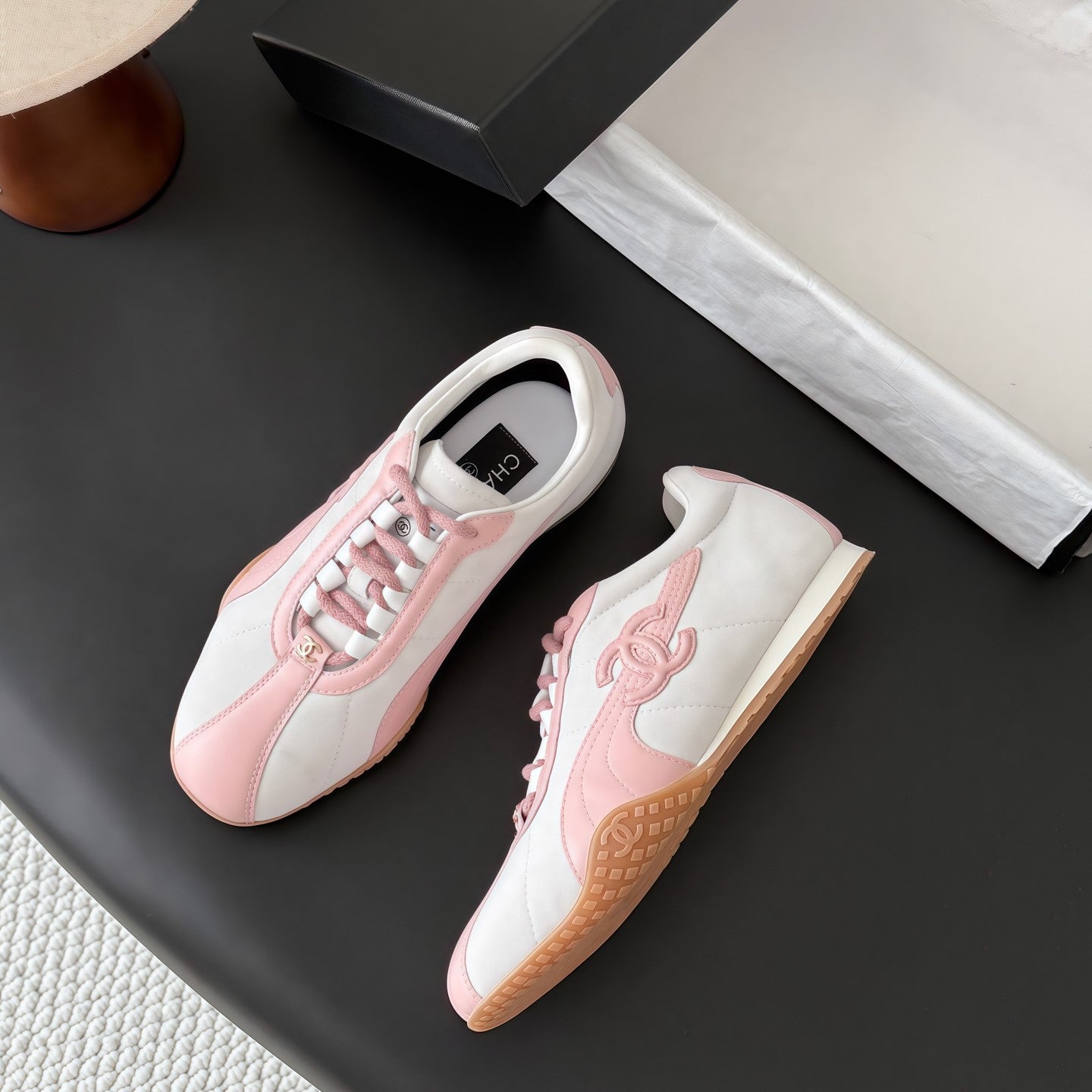 CC 26s Low-Top Retro Runner Sneakers Ivory Pink Suede Calfskin 969581