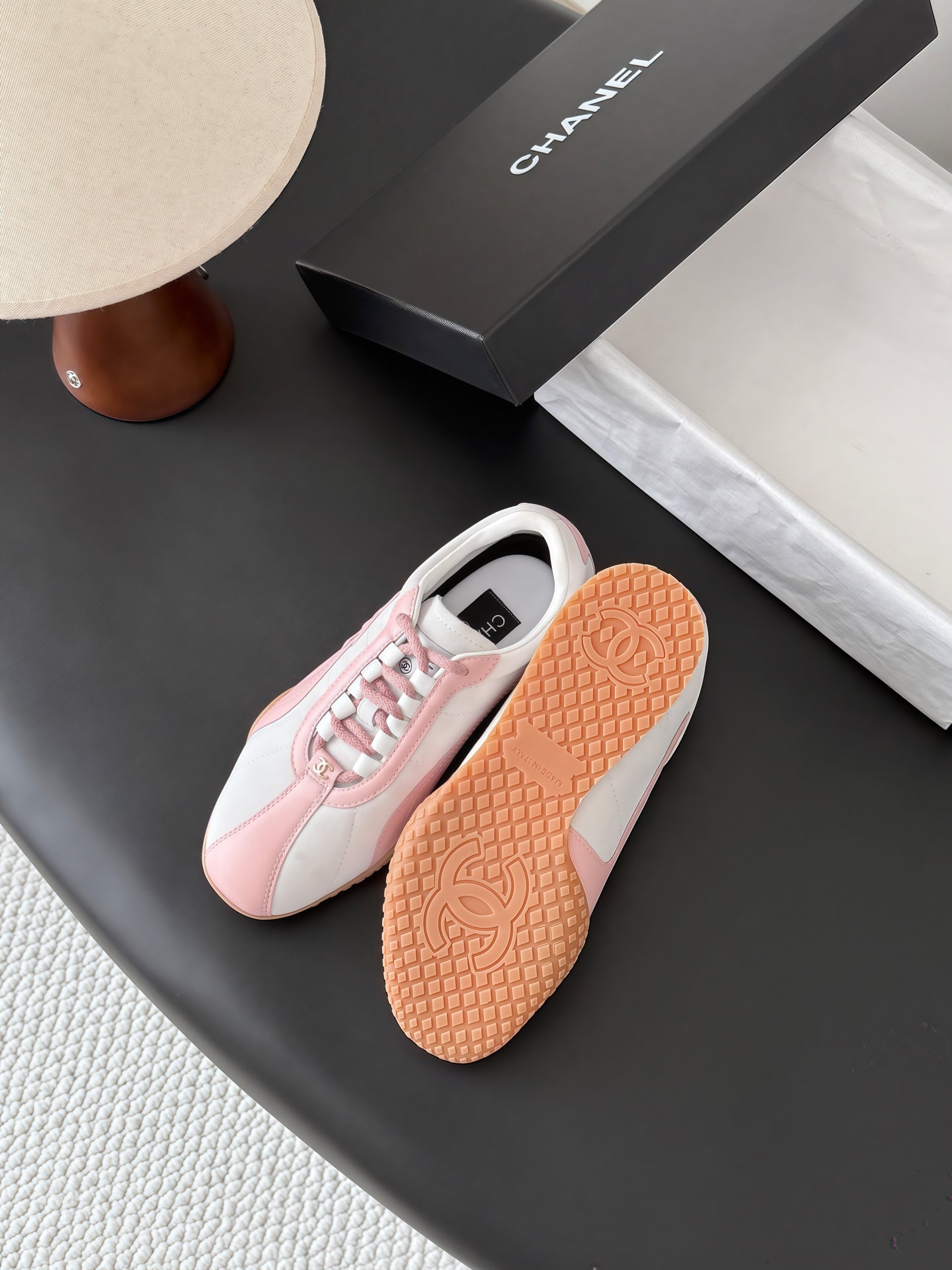 CC 26s Low-Top Retro Runner Sneakers Ivory Pink Suede Calfskin 969581