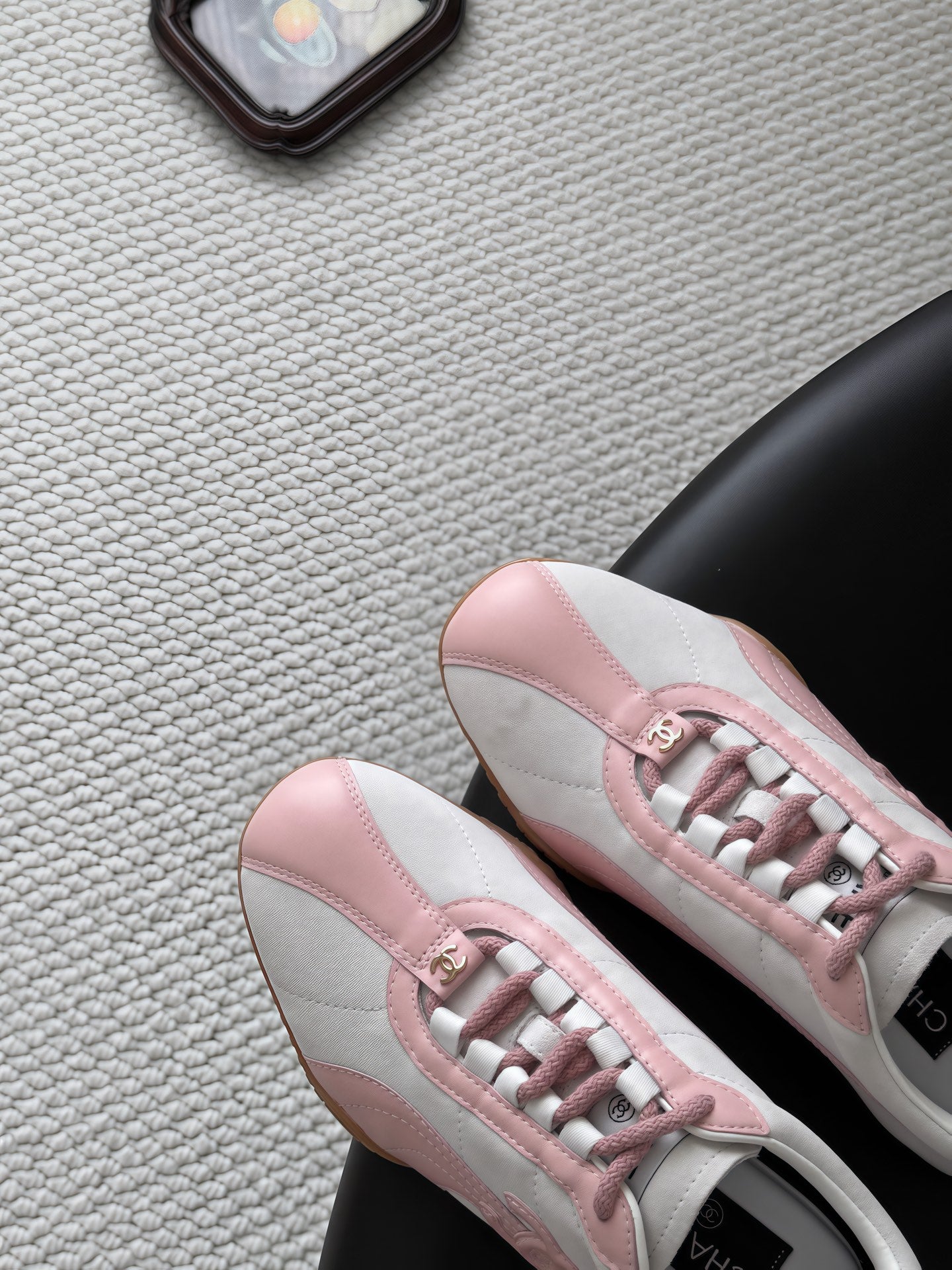 CC 26s Low-Top Retro Runner Sneakers Ivory Pink Suede Calfskin 969581