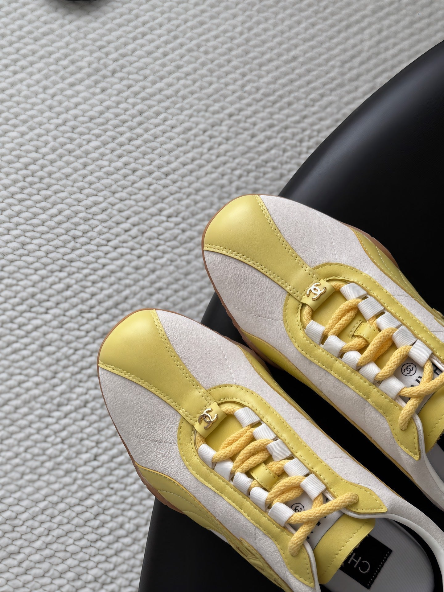 CC 26s Low-Top Retro Runner Sneakers Ivory Yellow Suede Calfskin 969582