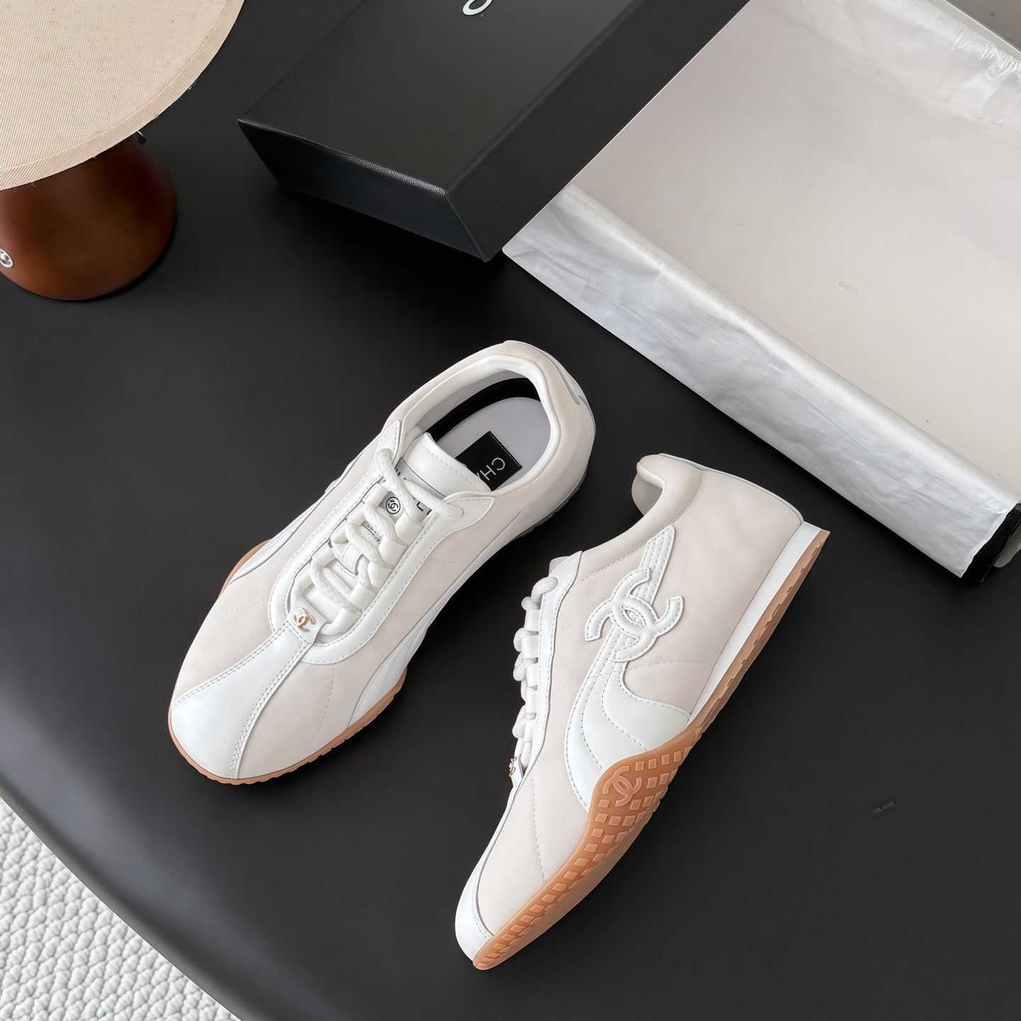 CC 26s Low-Top Retro Runner Sneakers Ivory Suede Calfskin 969583