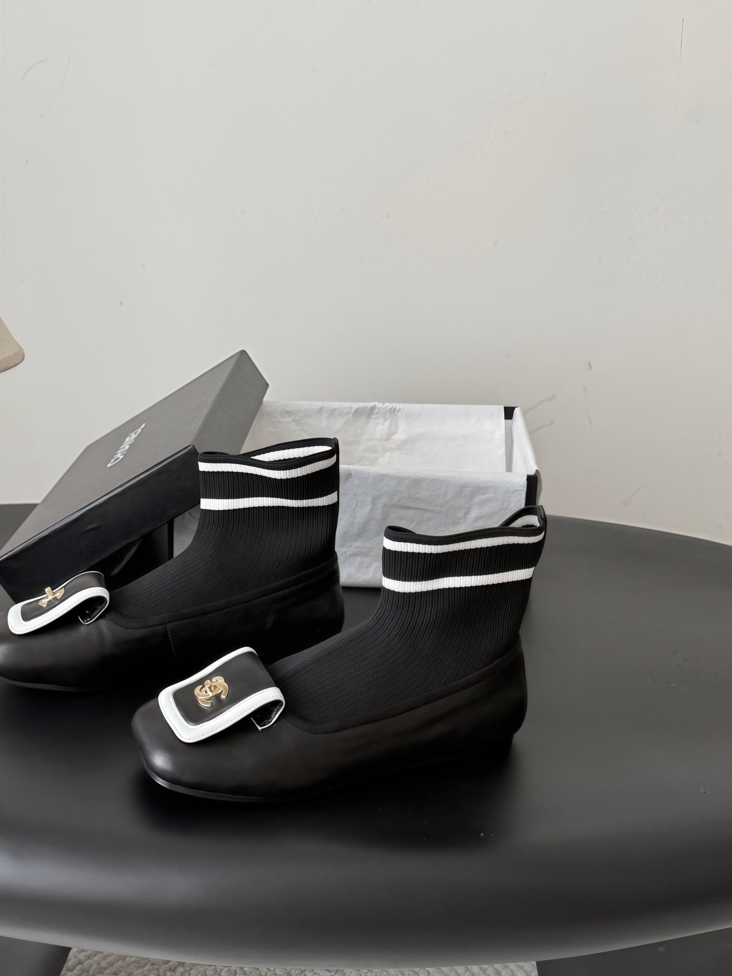 CC 26s Sock Boots Black Cotton Leather 969677