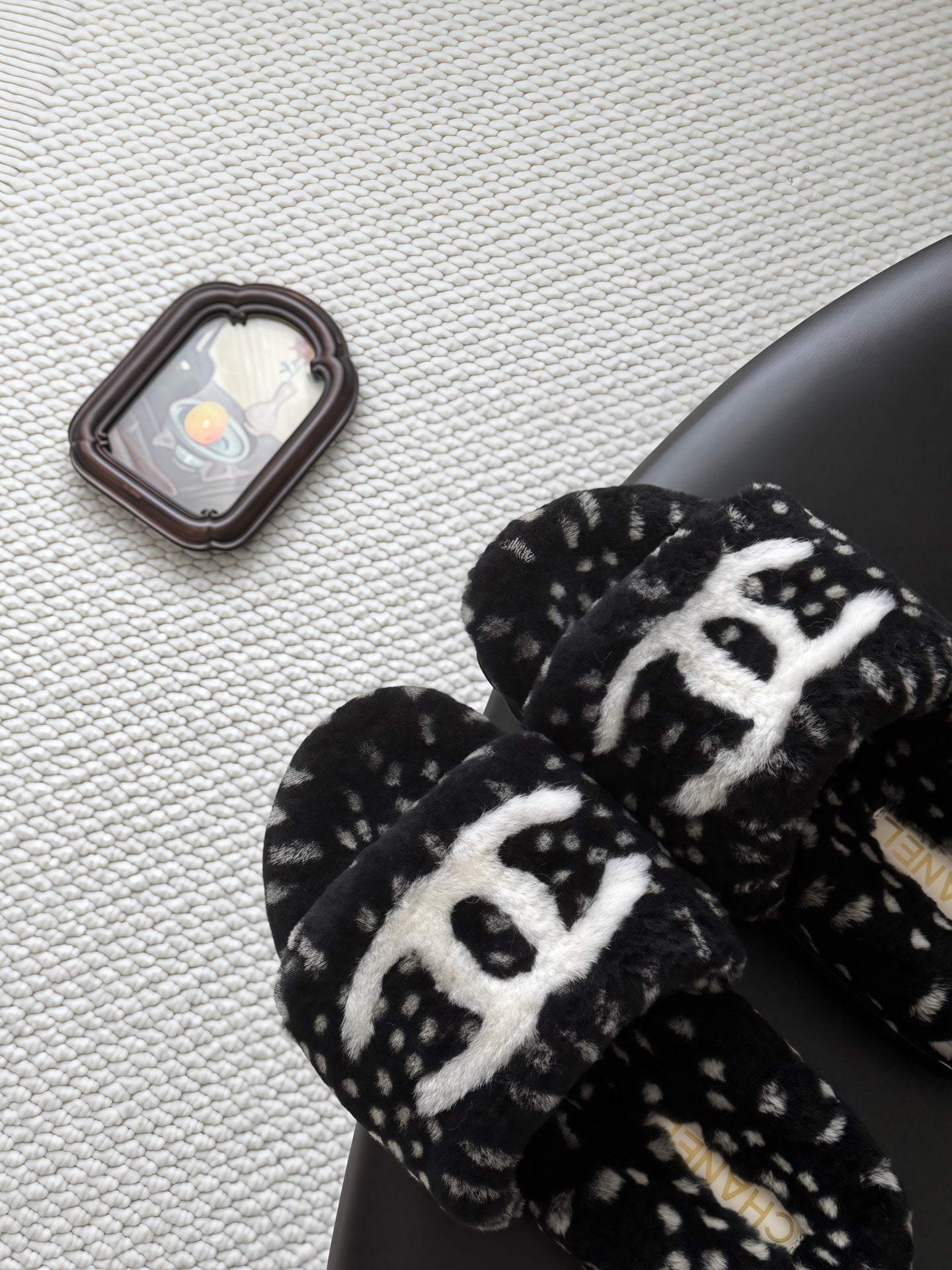 CC 26s Slides Black White Dalmatian Print Shearling 969710