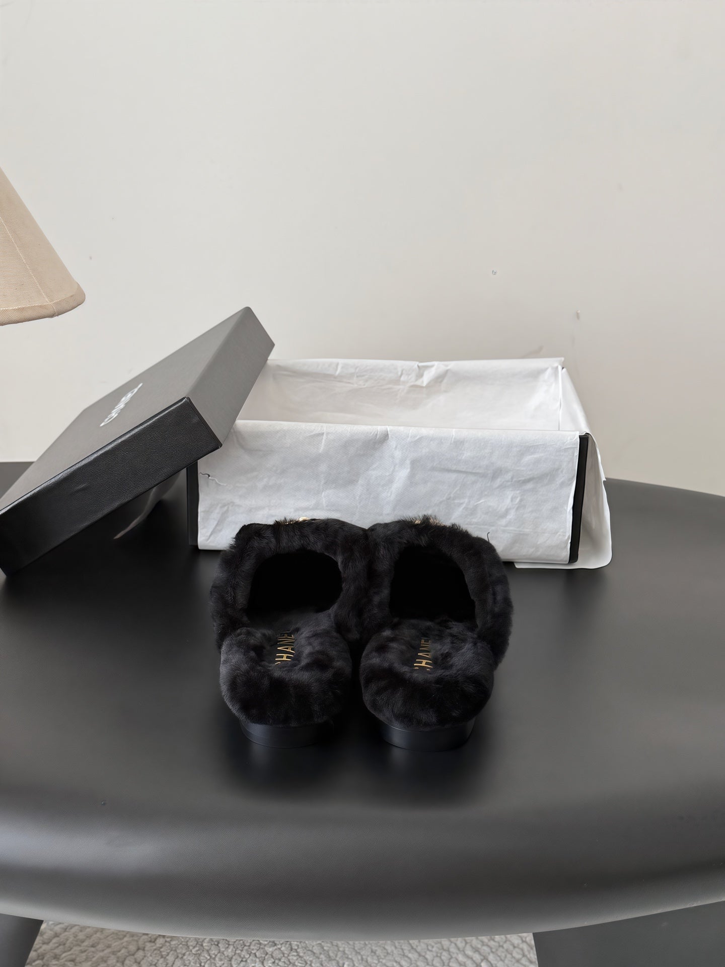 CC 26s Slip-On Mules Black Fluffy Shearling Leather 969730