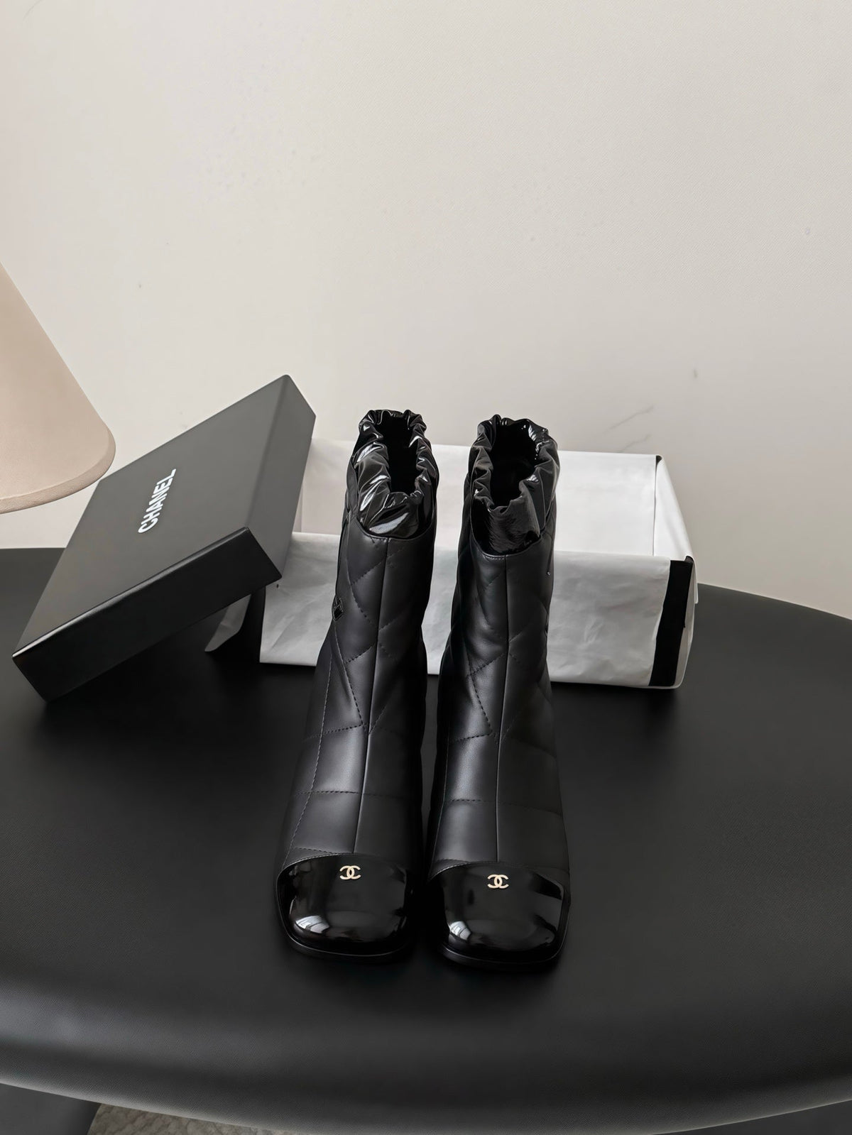 CC 26s Quilted Ankle Boots Black Leather Patent 127990