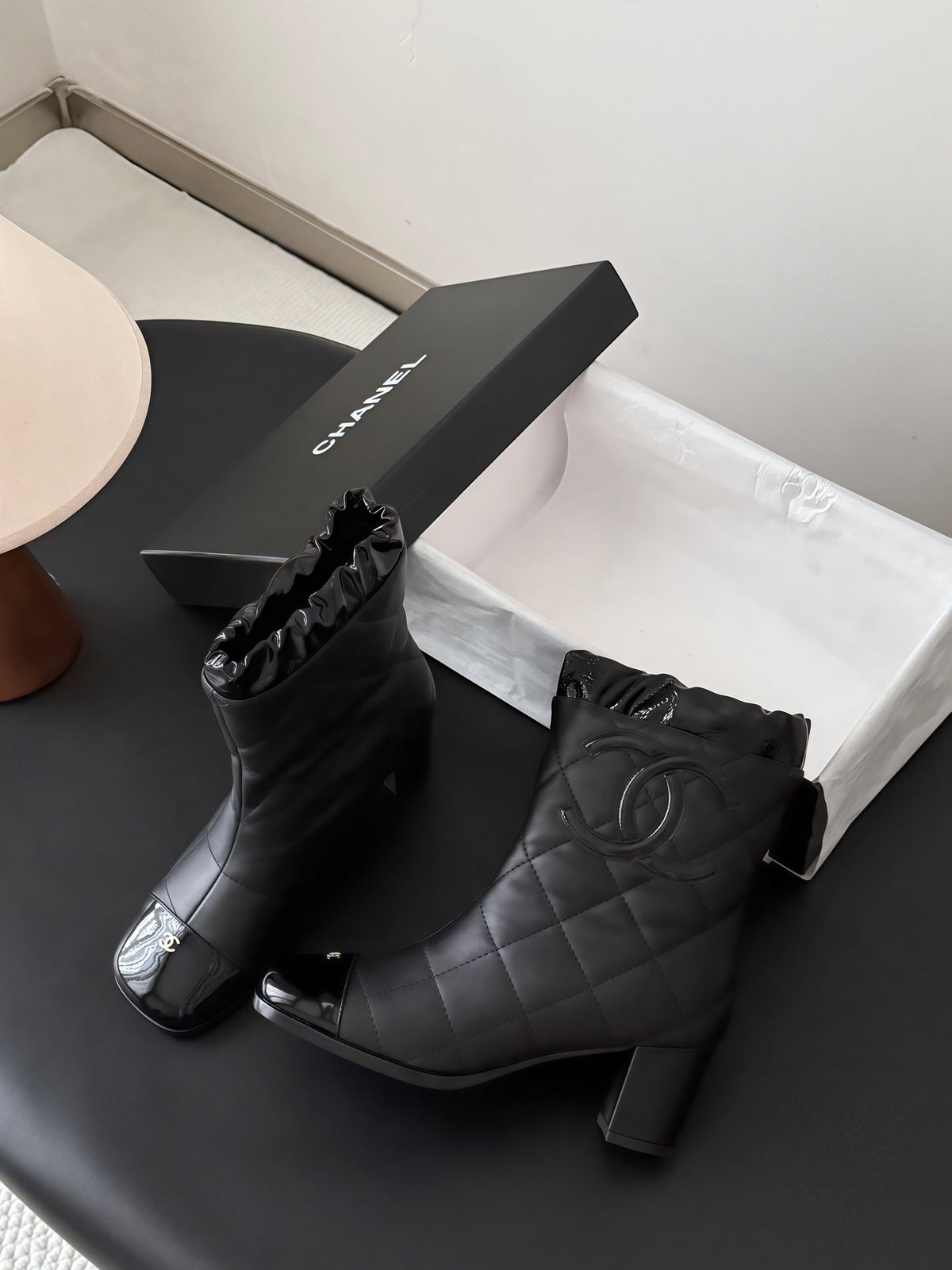 CC 26s Quilted Ankle Boots Black Leather Patent 127990