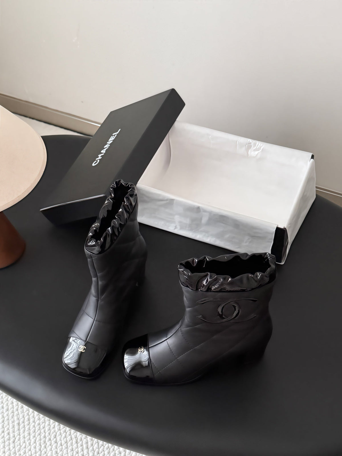 CC 26s Quilted Ankle Boots Black Leather Patent 127990