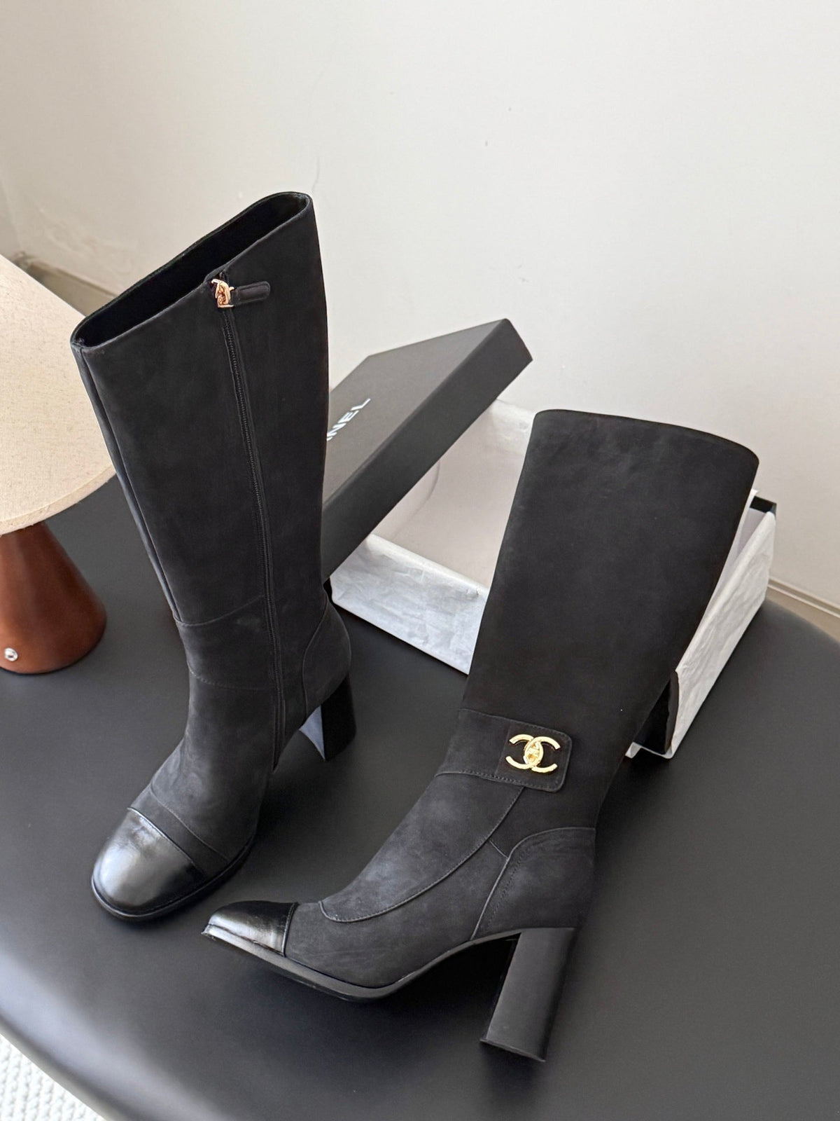 CC 26s Knee High Boots Black Black Suede 127796