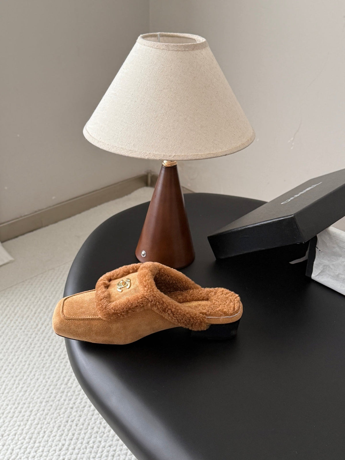 CC 26s Shearling Trim Suede Mules Brown Gold 127804