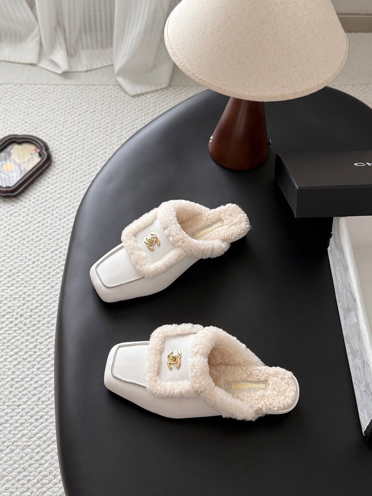 CC 26s Shearling Trim Leather Mules White Gold 127807