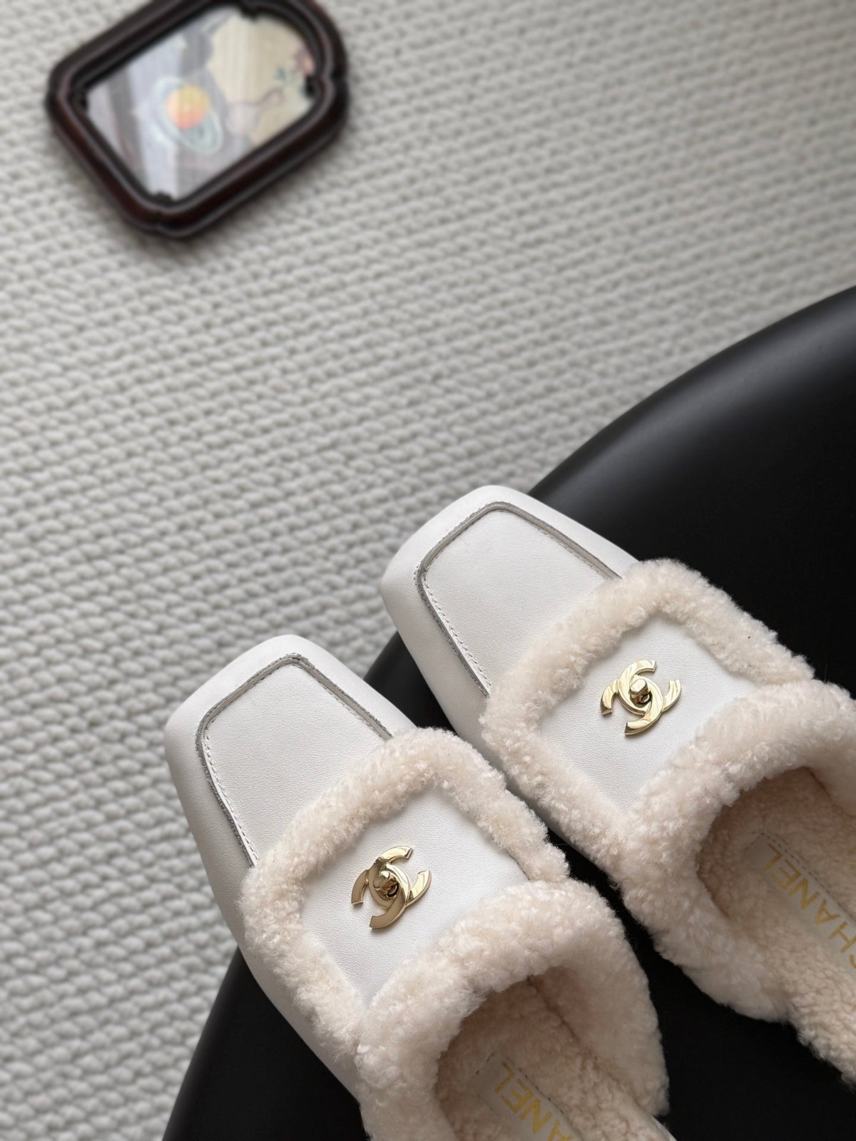 CC 26s Shearling Trim Leather Mules White Gold 127807