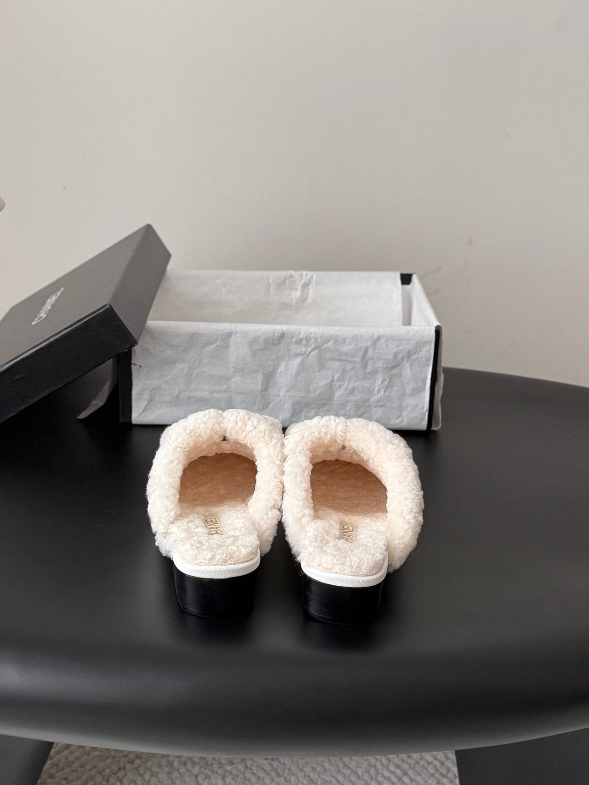 CC 26s Shearling Trim Leather Mules White Gold 127807