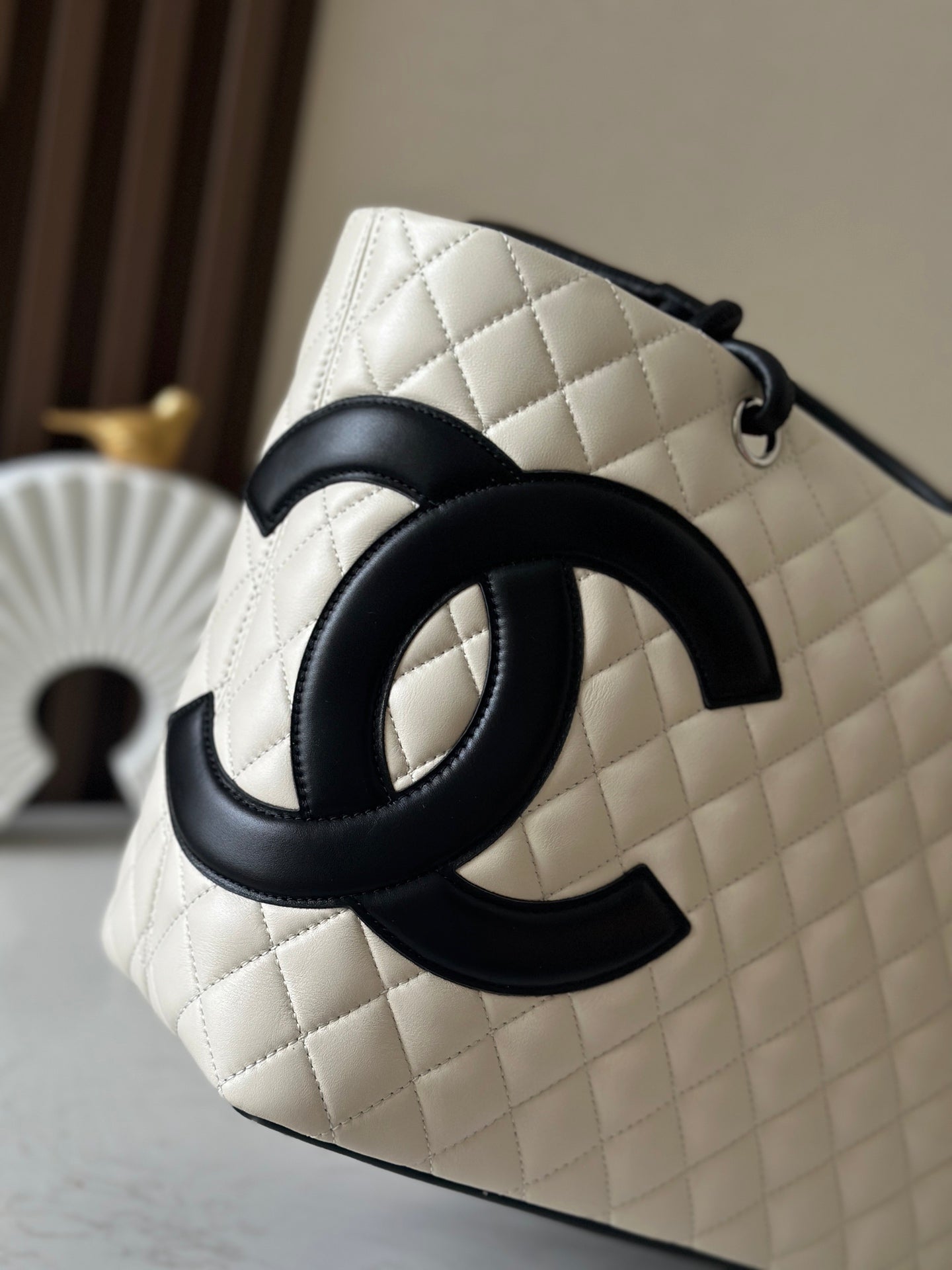 Chanel 25s Cambon Ligne Tote Bag 30cm In White Mix Black Calfskin