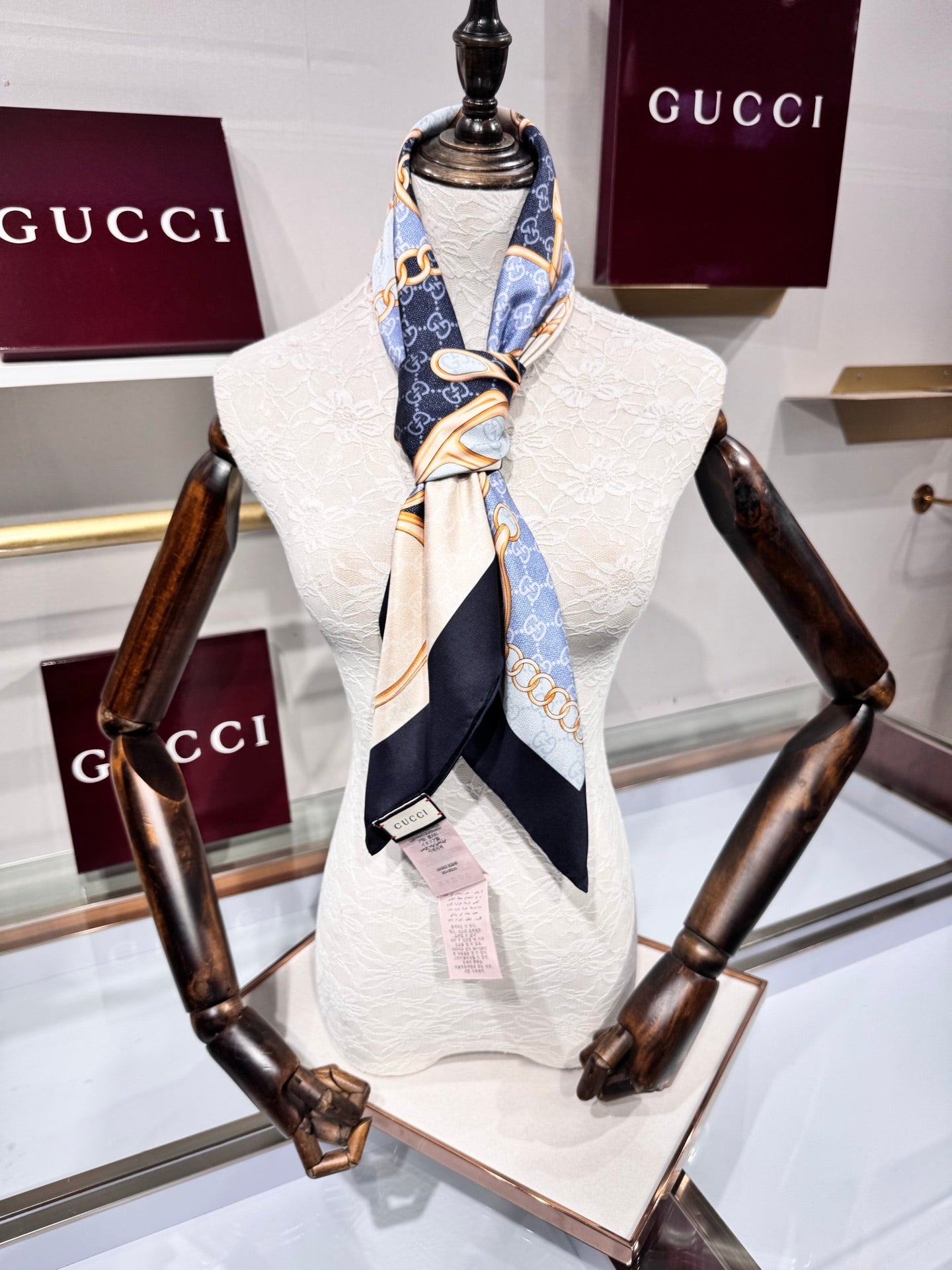 GG Horsebit Scarf 90x90 Black Blue Colorful Silk Twill 204000