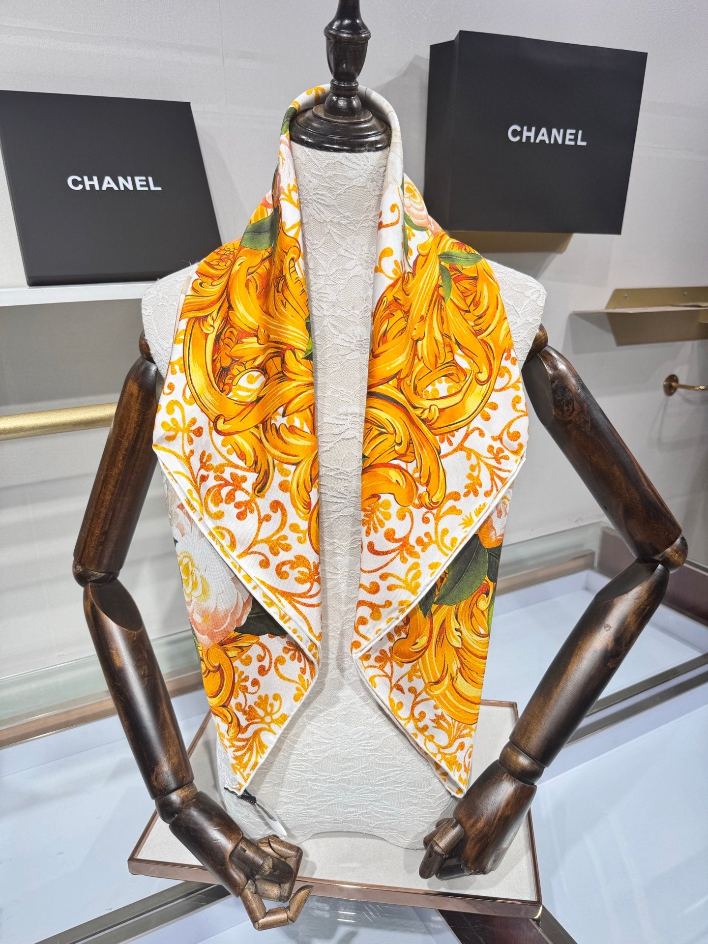CC Bandana Scarf 90x90 Yellow White Silk Twill 204014