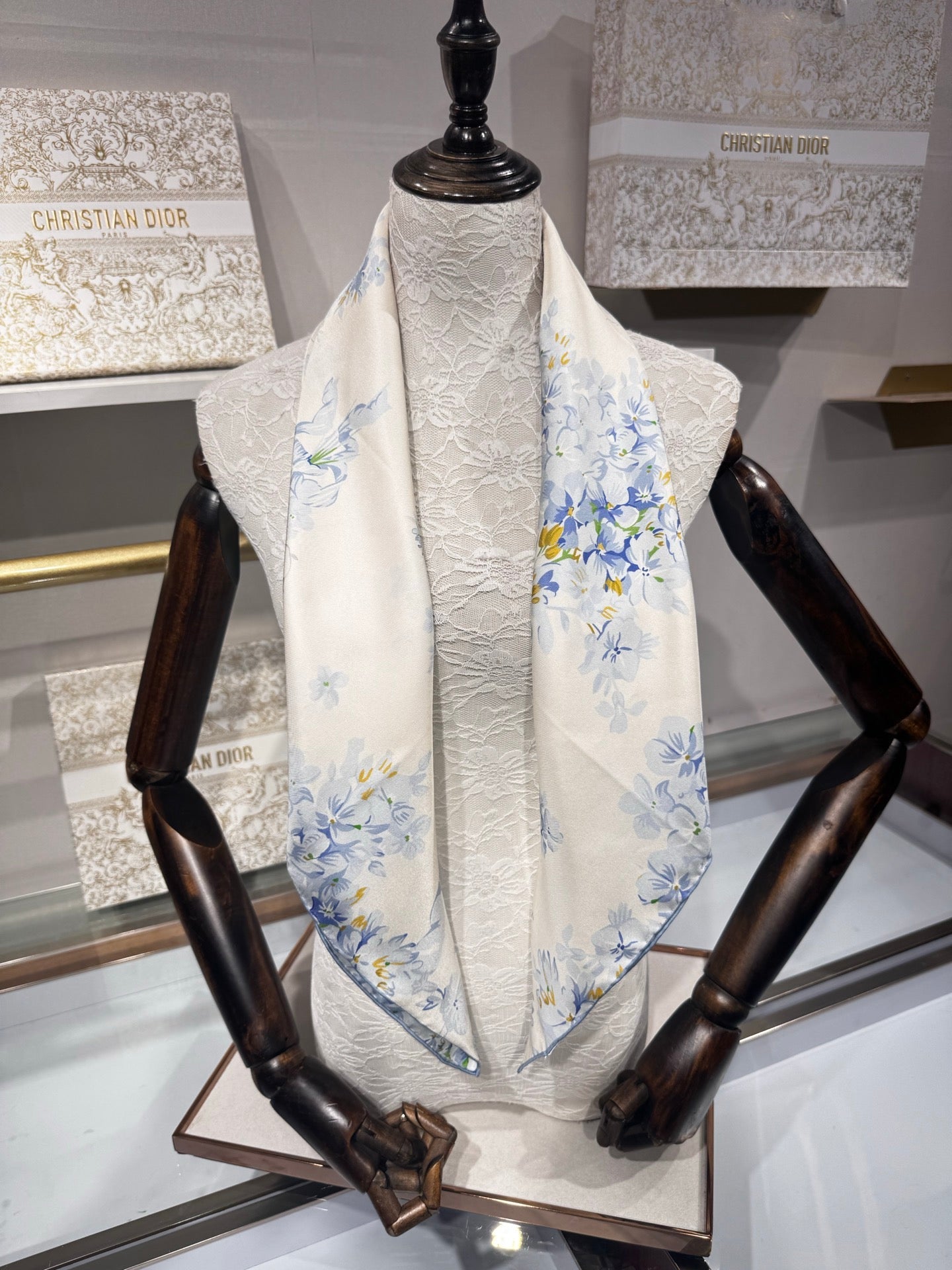 CD Jouy Scarf 90x90cm White Blue Silk Twill 209850