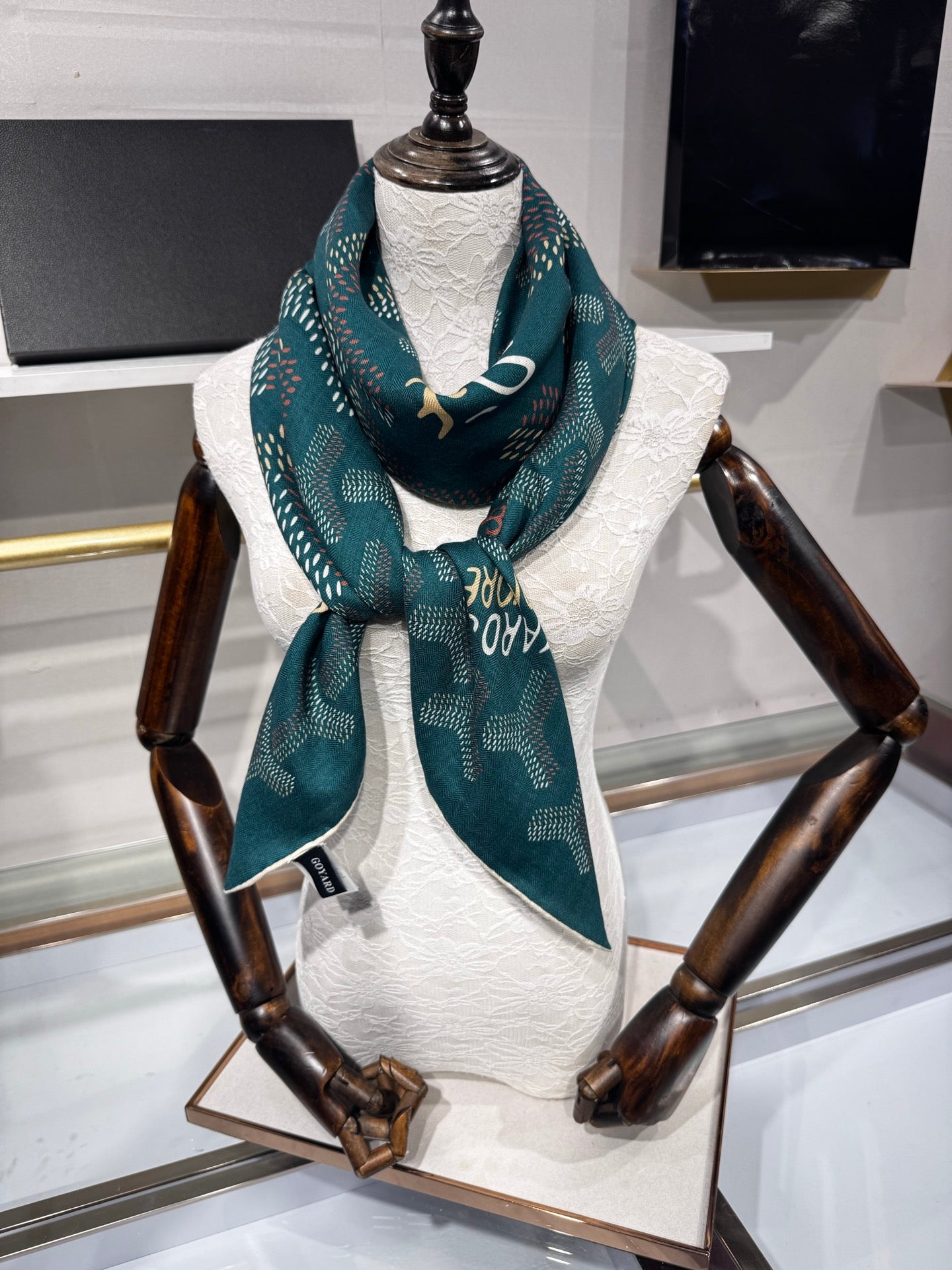 Goyard Shawl Scarf 140x140cm Teal Green Twill Silk 209993