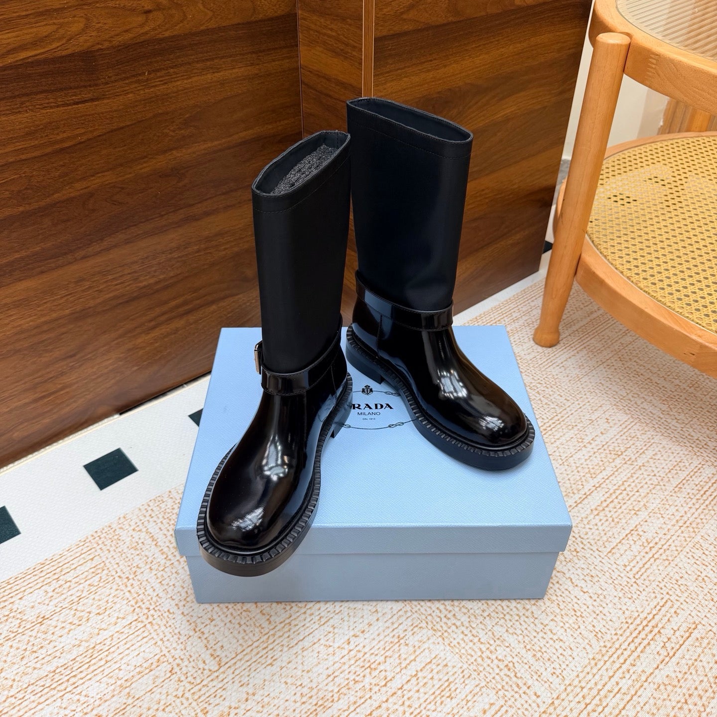 Prada 26s Ankle Riding Boots Black Re-Nylon Leather 974555
