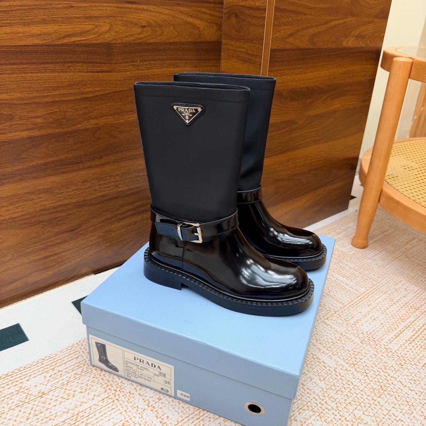 Prada 26s Ankle Riding Boots Black Re-Nylon Leather 974555