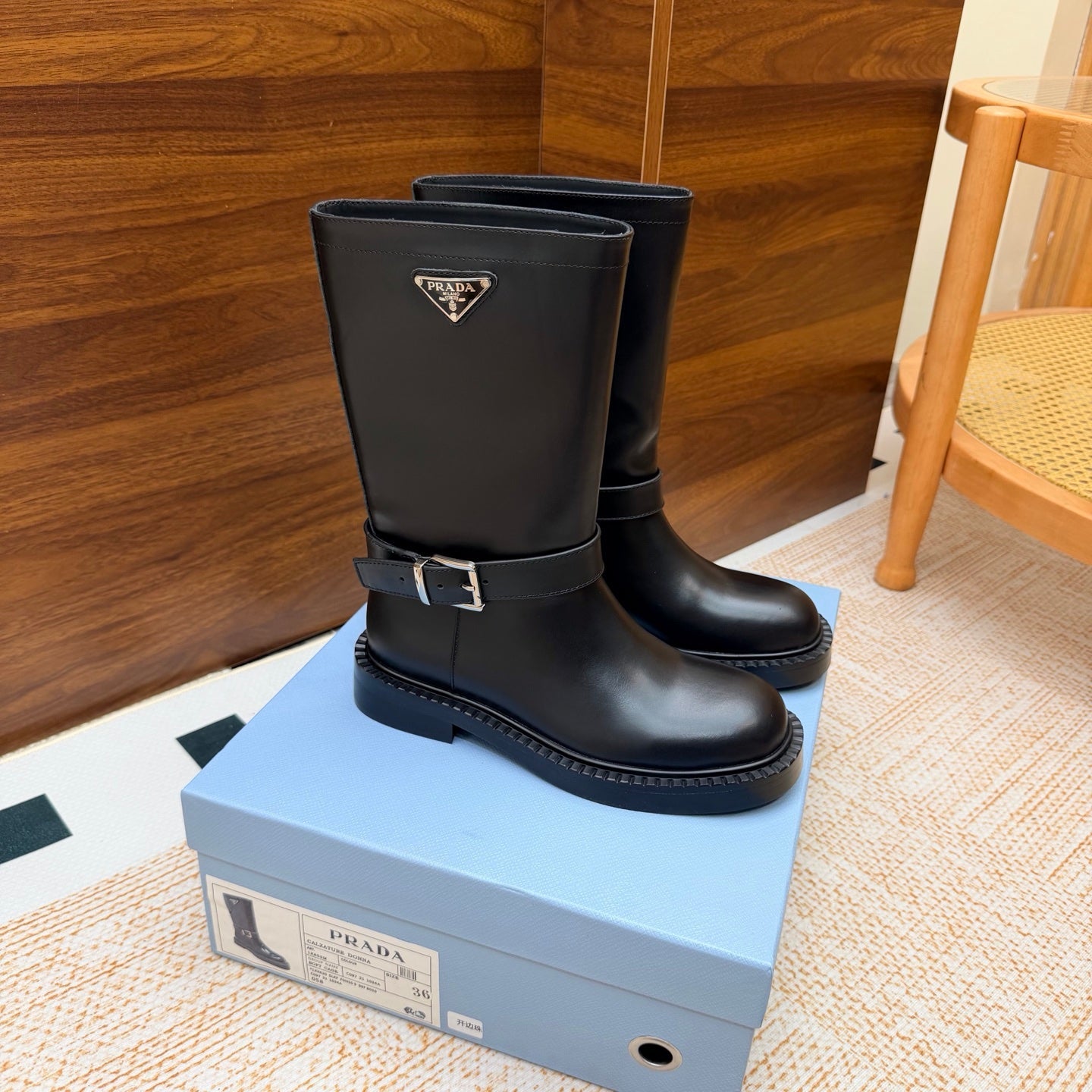 Prada 26s Ankle Riding Boots Black Leather 974556