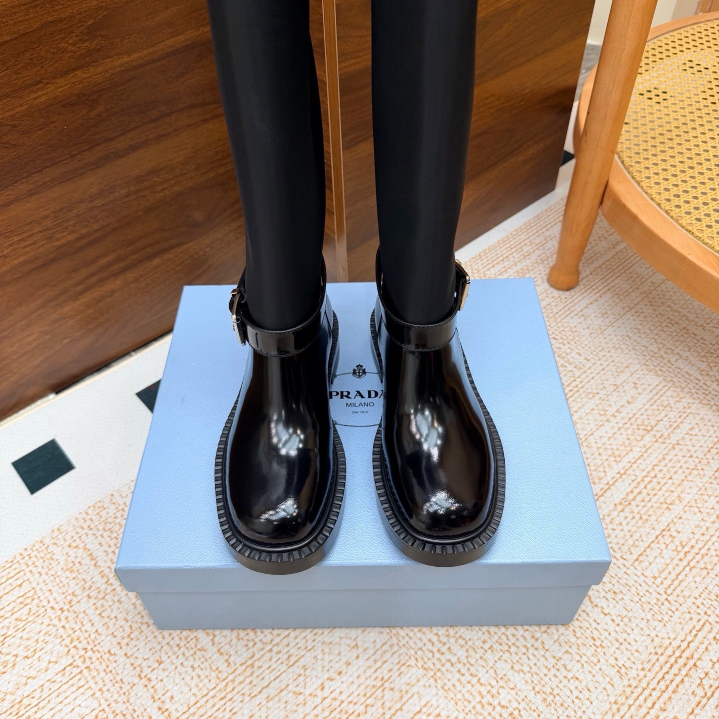 Prada 26s Knee-High Riding Boots Black Re-Nylon Leather 974558