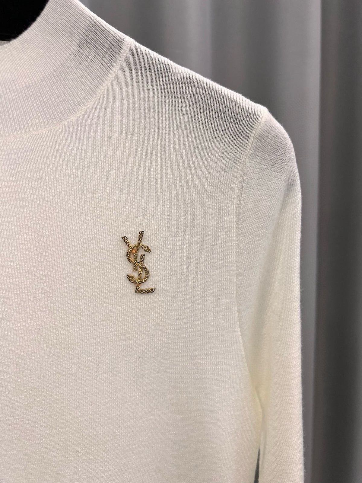 YSL Brooch Mock Neck Sweater Virgin Wool 438269