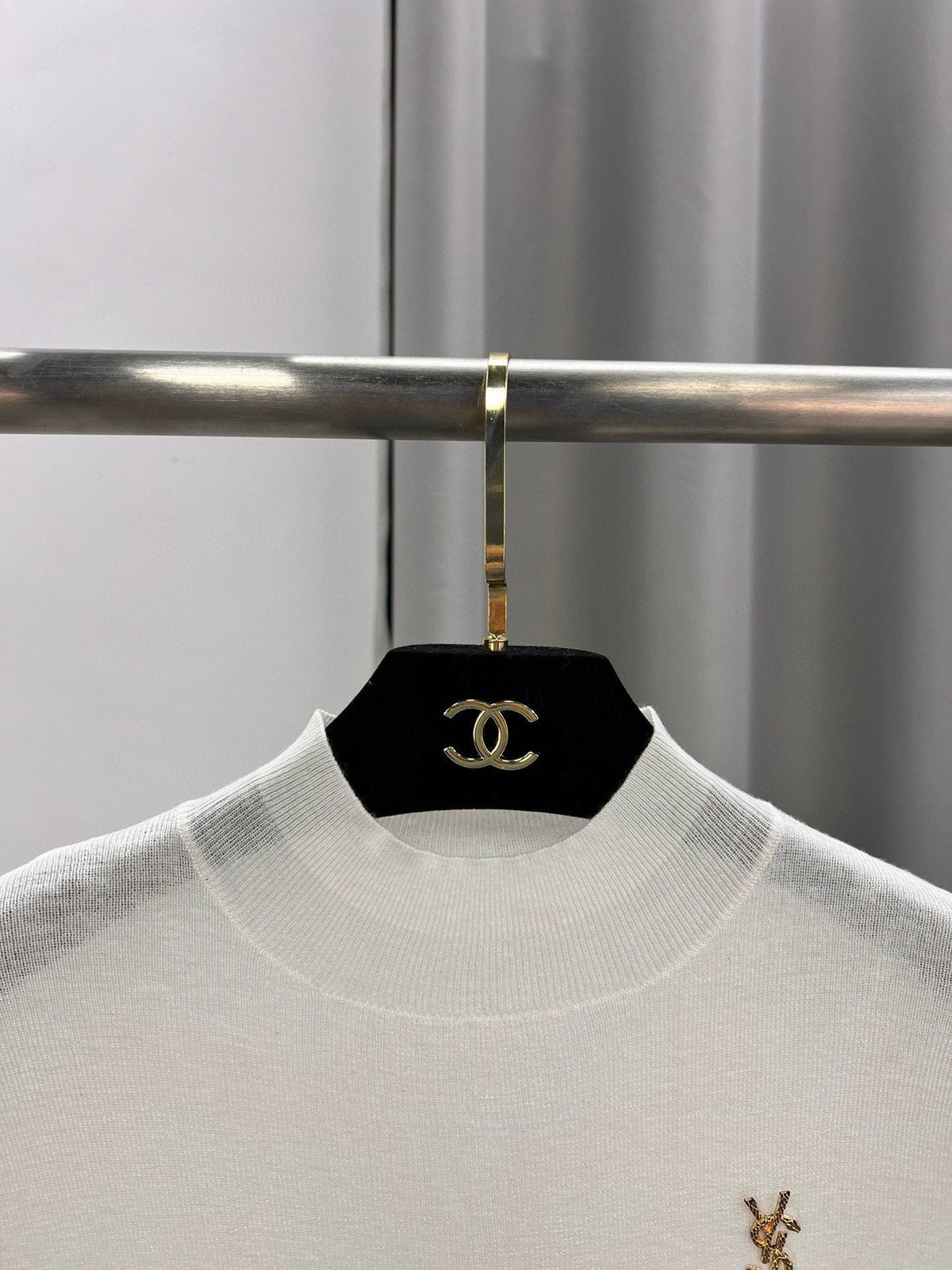 YSL Brooch Mock Neck Sweater Virgin Wool 438269