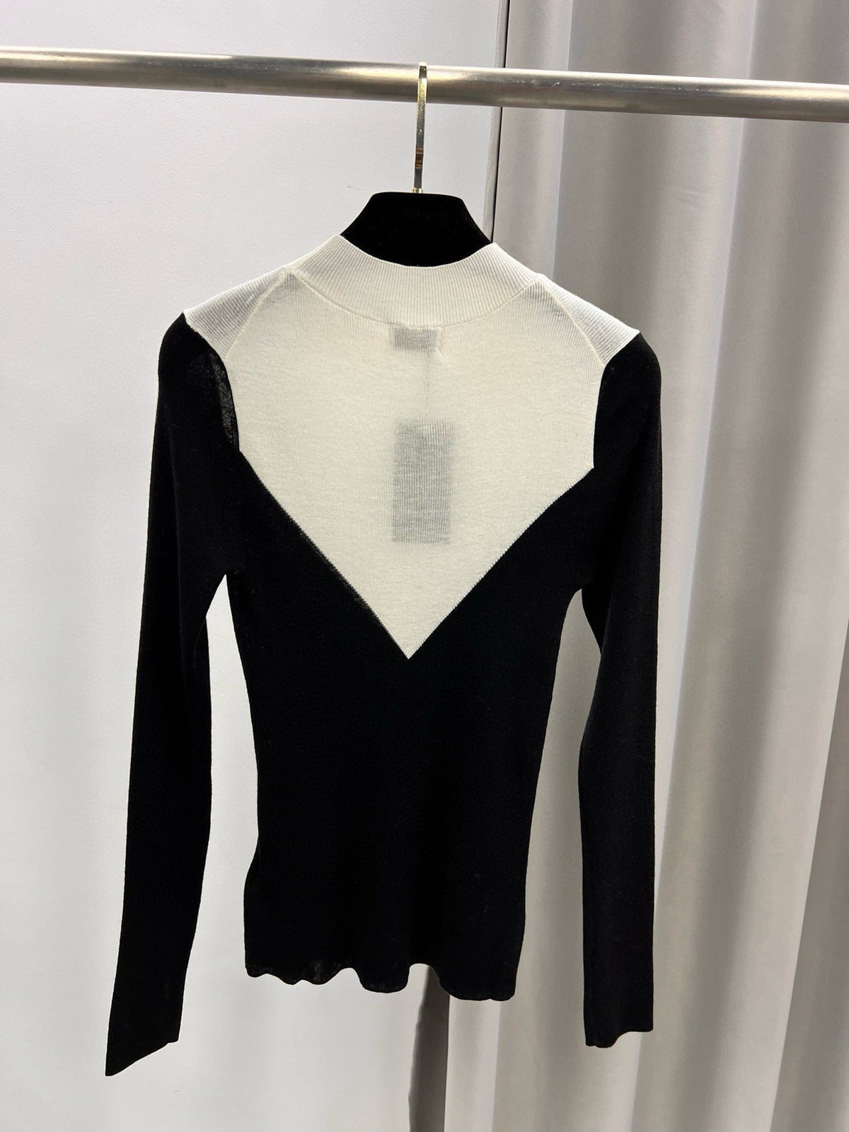 YSL Brooch V-Shape Colorblock Knit Sweater Wool 438271
