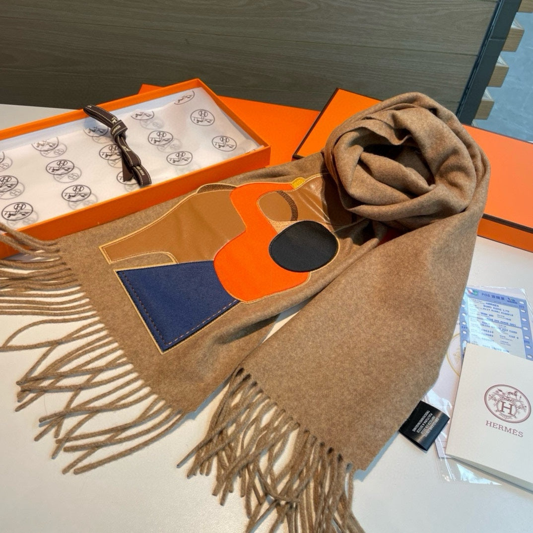 Scarf 200 CM Brown Cashmere And Leather 394476