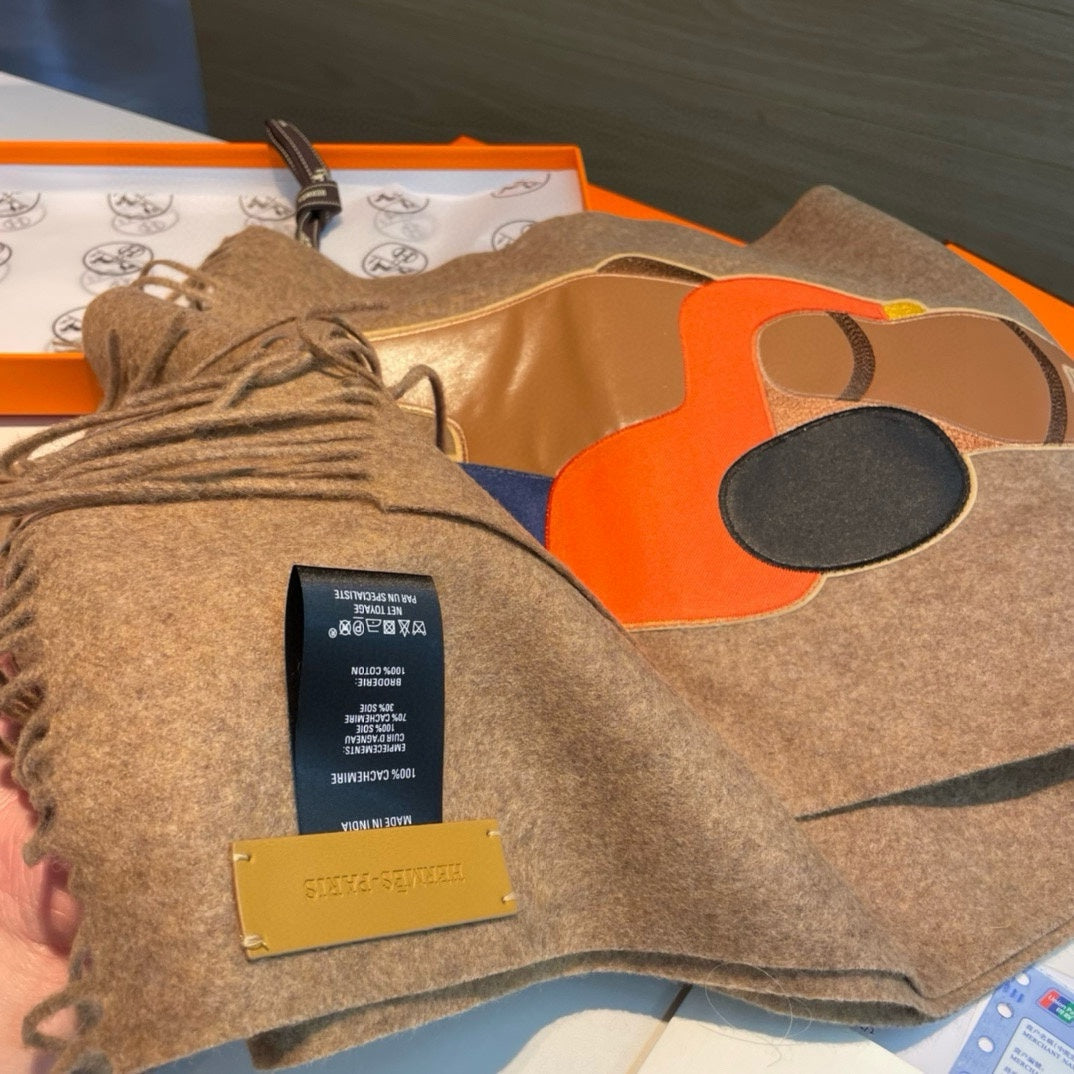 Scarf 200 CM Brown Cashmere And Leather 394476