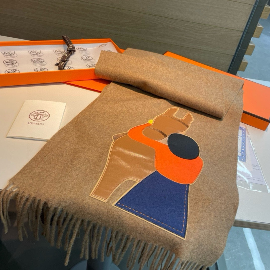 Scarf 200 CM Brown Cashmere And Leather 394476
