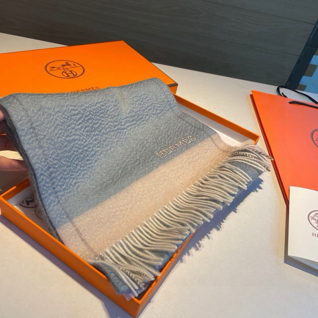 Scarf 180 CM In Grey Blue Mix Beige Cashmere 398204