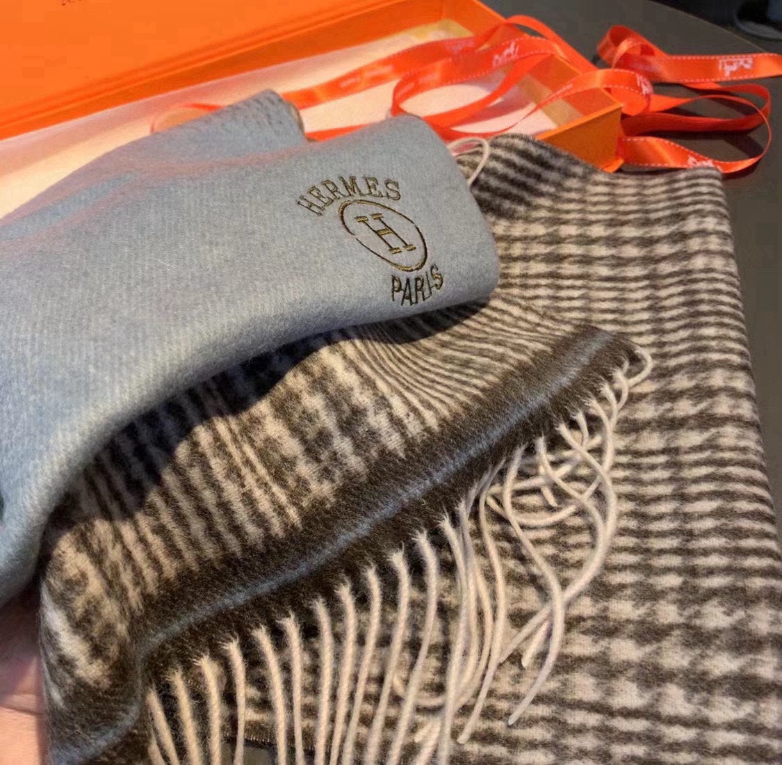 Scarf 180 CM Grey Blue Gradient Brown Caro Cashmere 398222