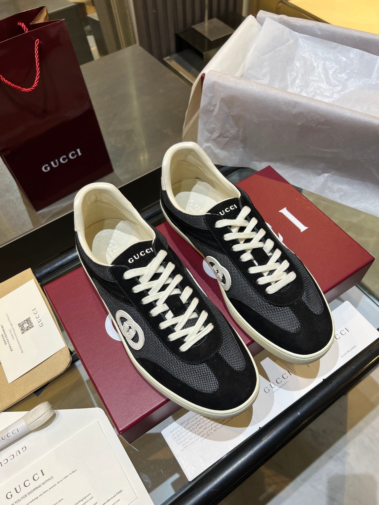GG G75 Sneaker Black Suede Mesh 818358