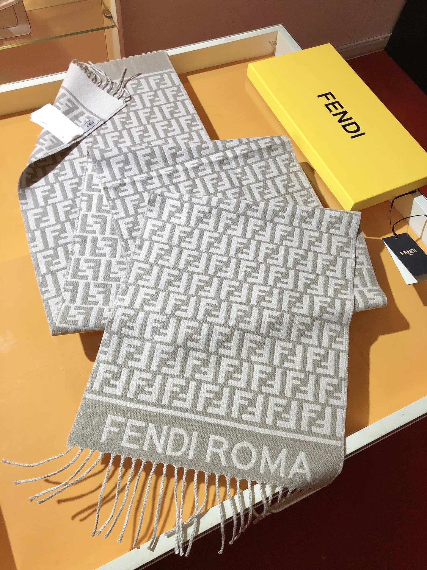 Fendi FF Monogram 180x45cm Grey Beige Wool 136598