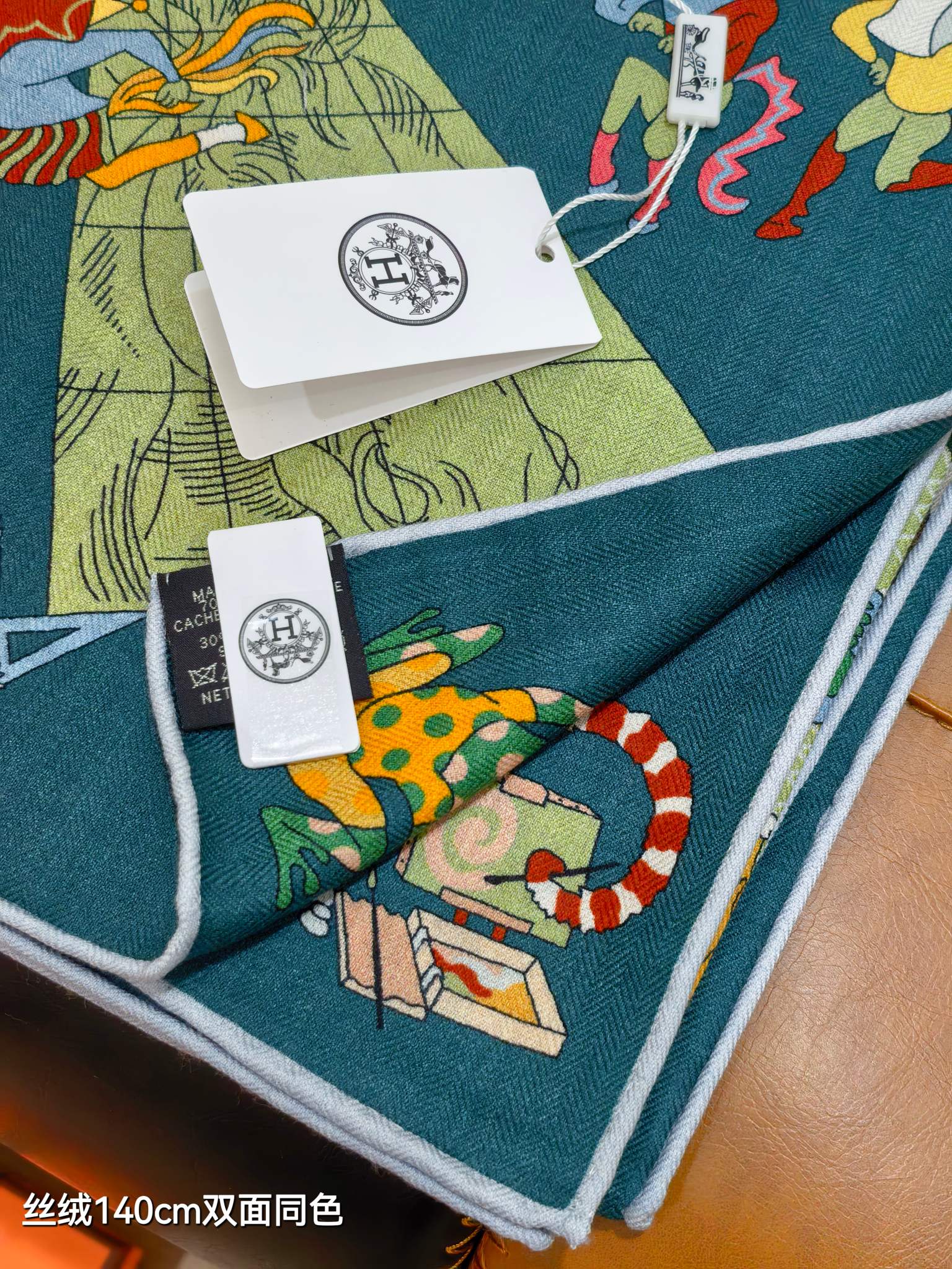 HM Double-sided Scarf 140cm Teal Green Cashmere Silk 136606