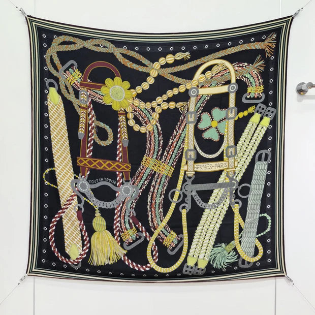 HM 26ss Double Sided Scarf 140 Black Beige Colorful Cashmere Silk 132451