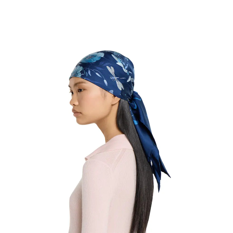 GG Floral Scarf 90x90 Blue Twill Silk 212065