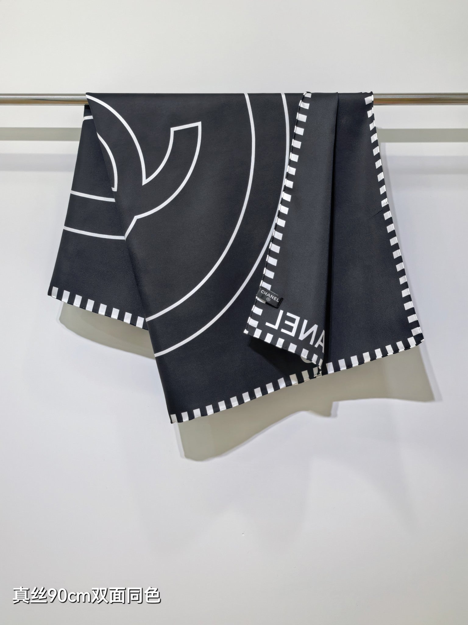 CC Double-sided Scarf 90cm Black Twill Silk 173969